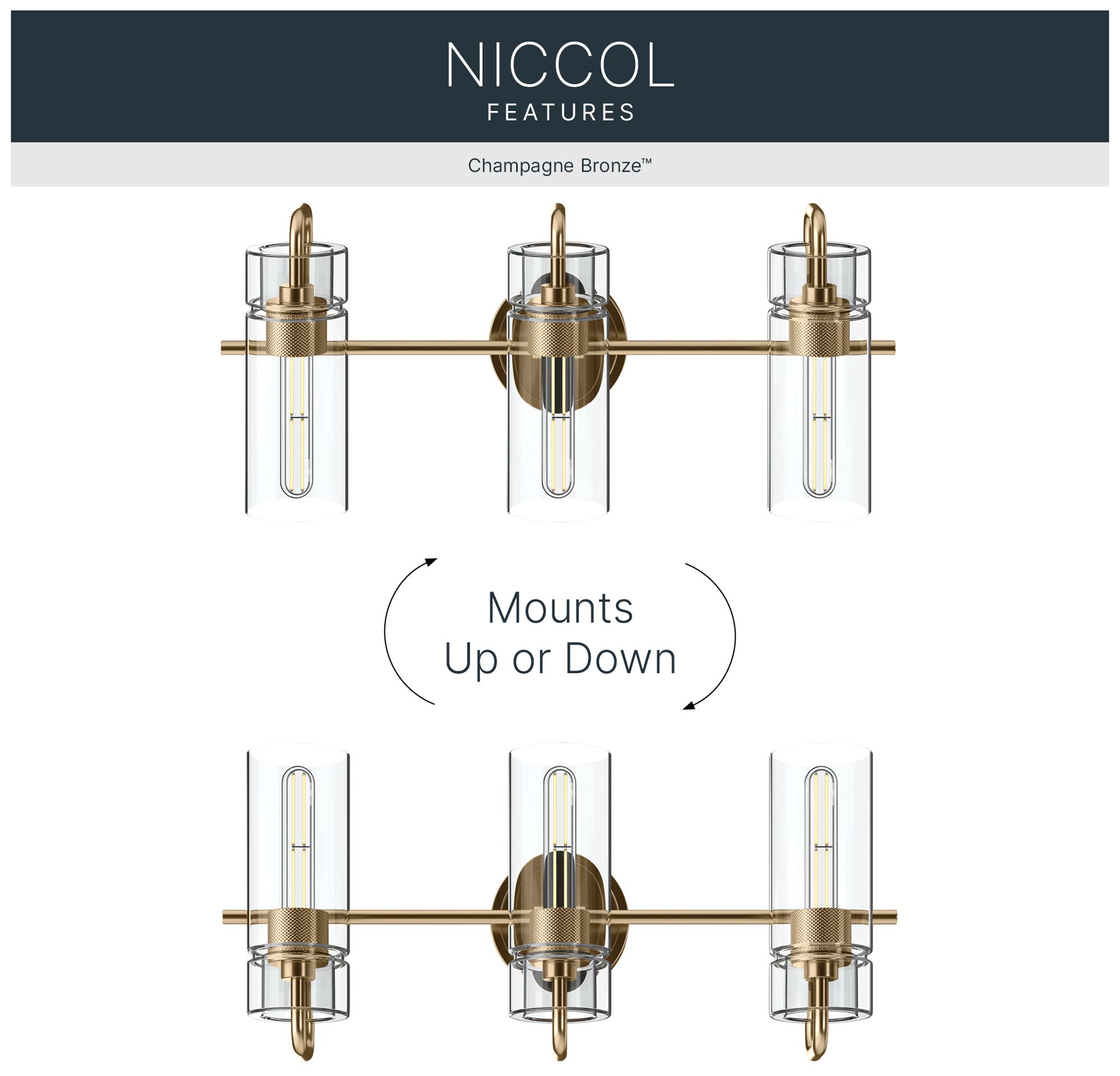 Kichler Niccol 24" 3-Light Vanity Light Clear Glass in Champagne Bronze