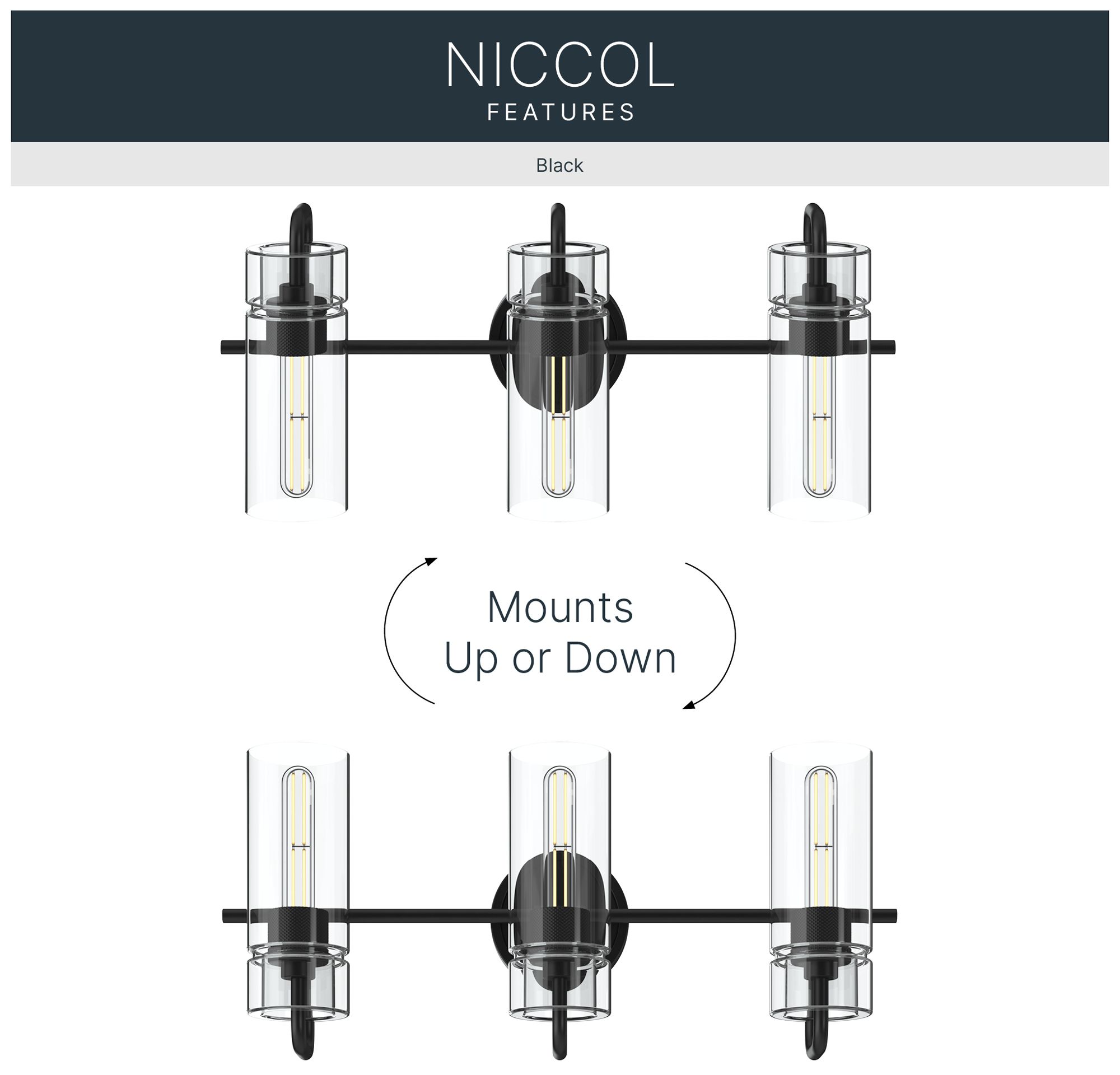 Kichler Niccol 24" 3-Light Vanity Light With Clear Glass in Black