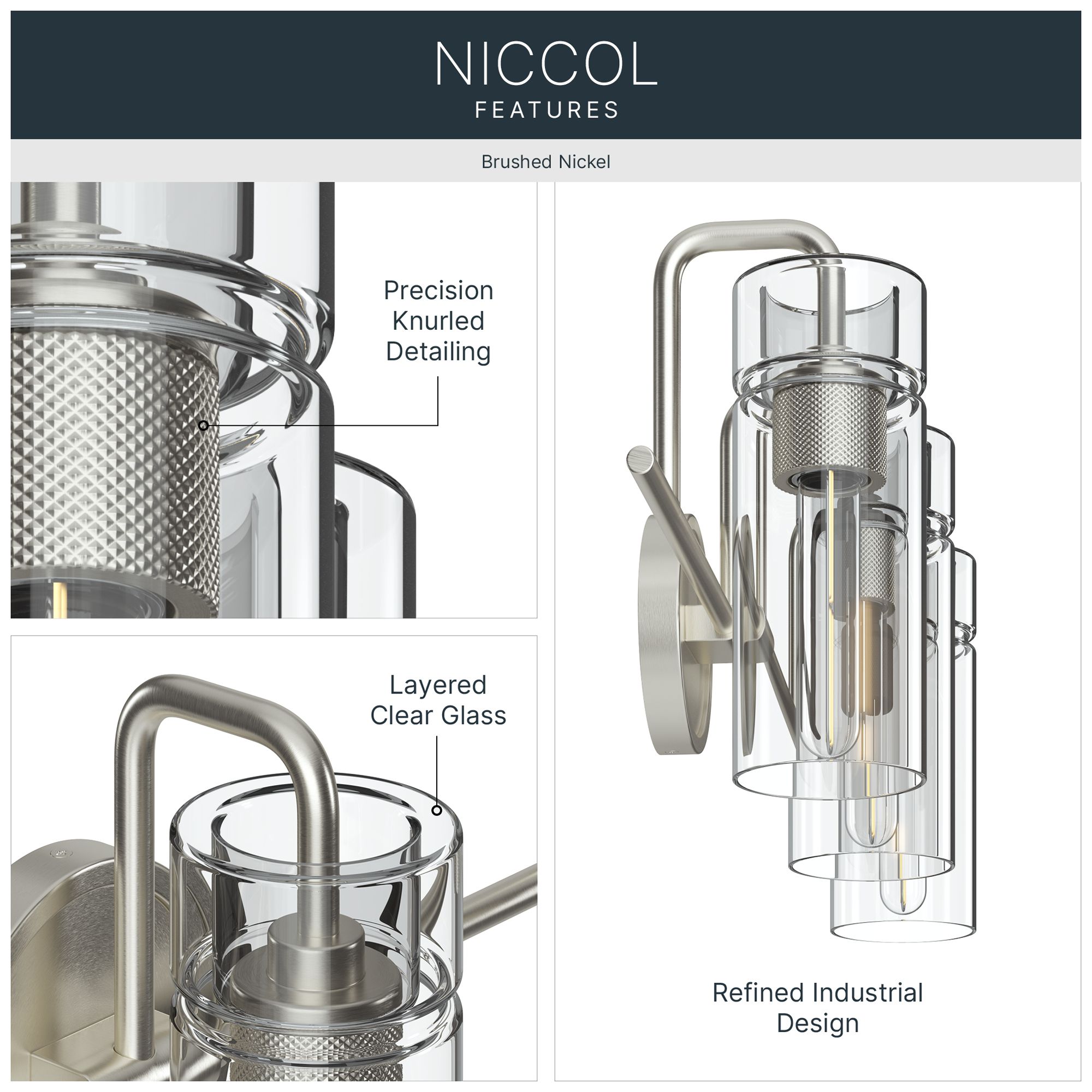 Image 3 Kichler Niccol 24" 3-Light Vanity Light With Clear Glass in Brushed Nickel more views