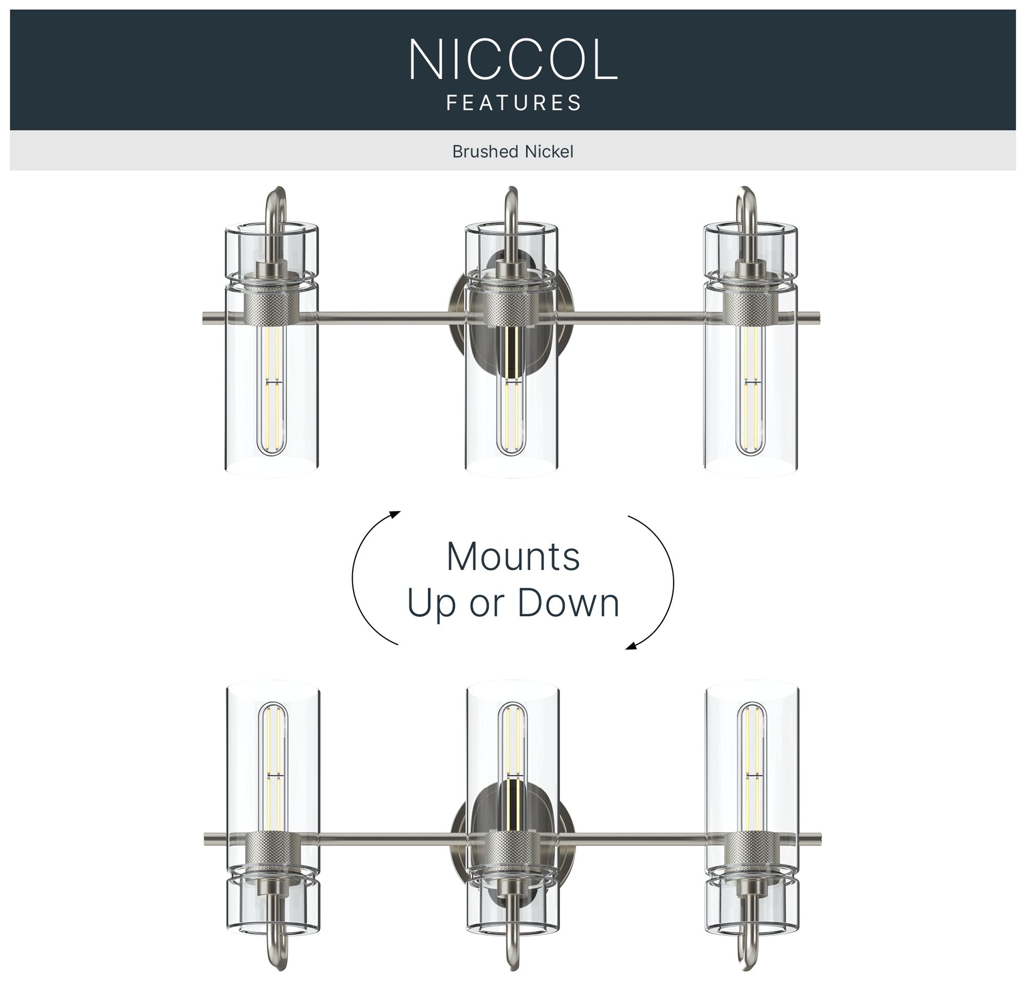 Kichler Niccol 24" 3-Light Vanity Light With Clear Glass in Brushed Nickel