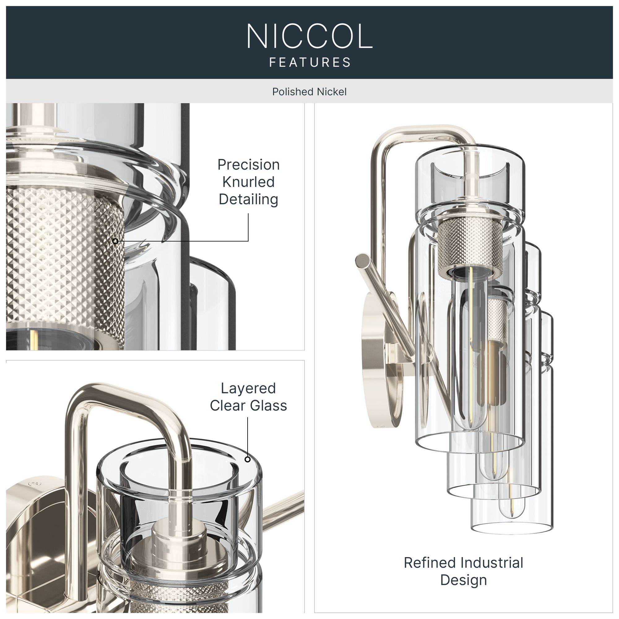 Image 3 Kichler Niccol 24" 3-Light Vanity Light With Clear Glass in Polished Nickel more views
