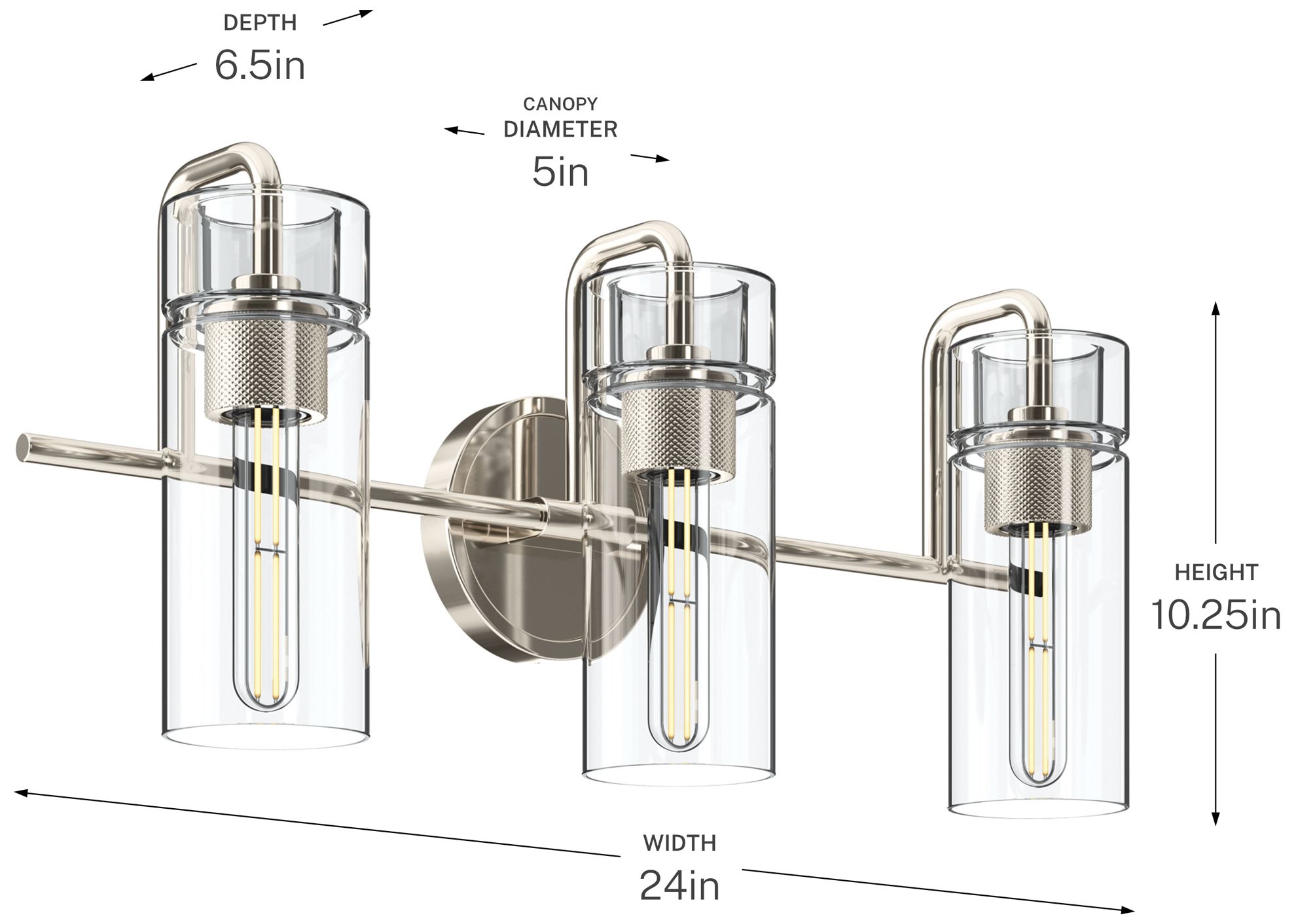 Kichler Niccol 24" 3-Light Vanity Light With Clear Glass in Polished Nickel