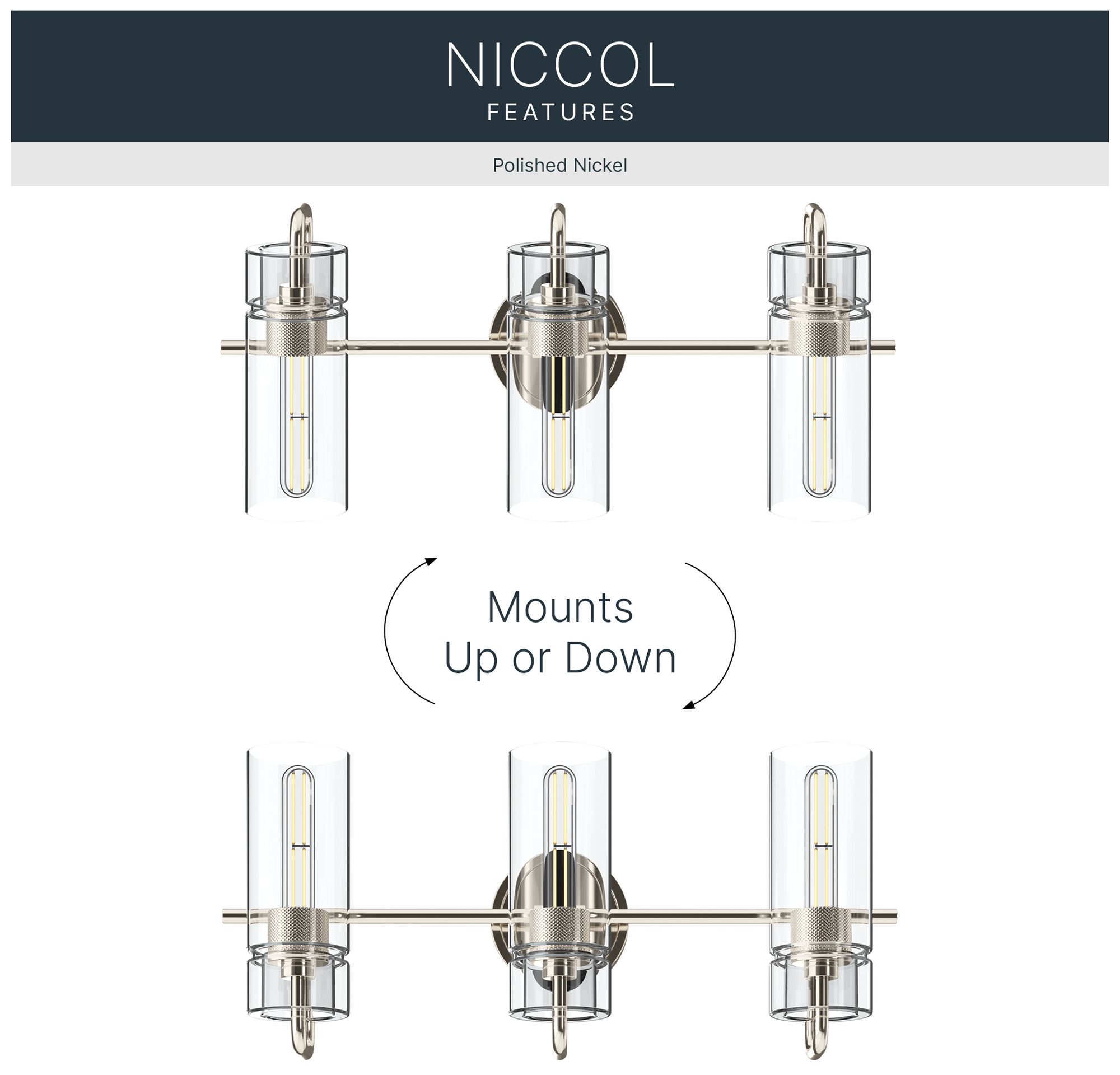 Kichler Niccol 24" 3-Light Vanity Light With Clear Glass in Polished Nickel