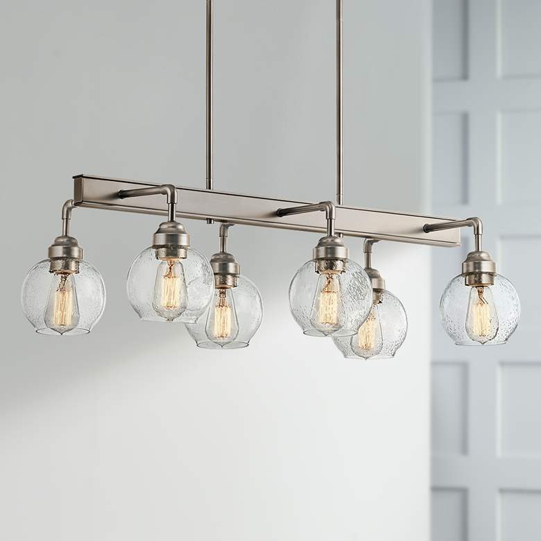 Image 1 Kichler Niles 32 1/4 inch Wide Pewter 6-Light Linear Chandelier