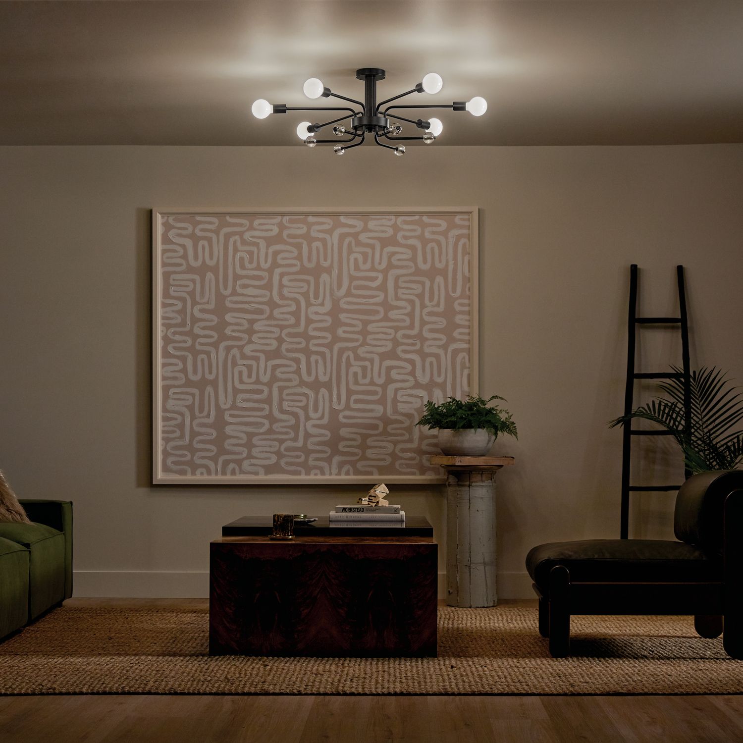 Kichler Ocala 41 1/4" Wide Black 6-Light Ceiling Light in scene