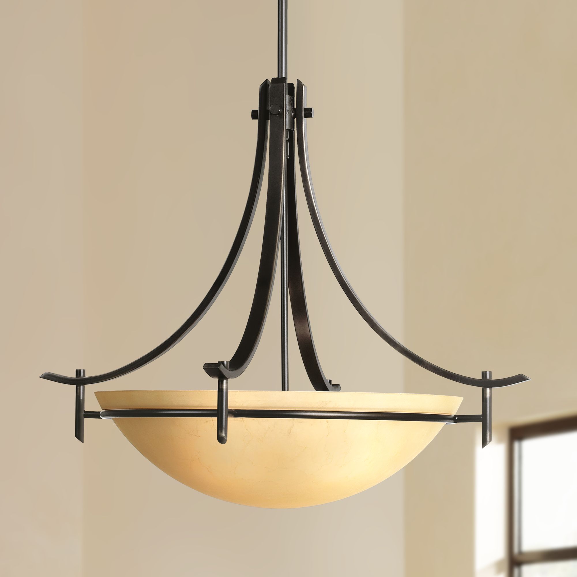 Kichler Olympia 24" Marble Glass and Bronze Bowl Pendant Chandelier