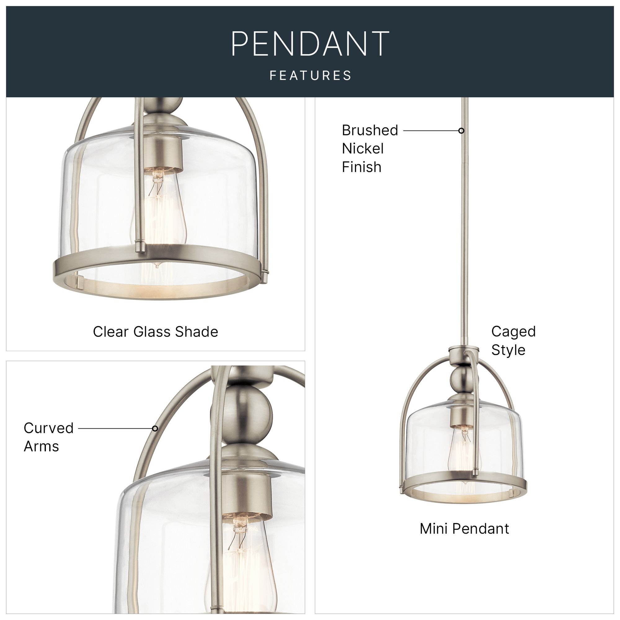 Image 5 Kichler Omerta 9 1/2" Wide Brushed Nickel Clear Glass Mini Pendant more views