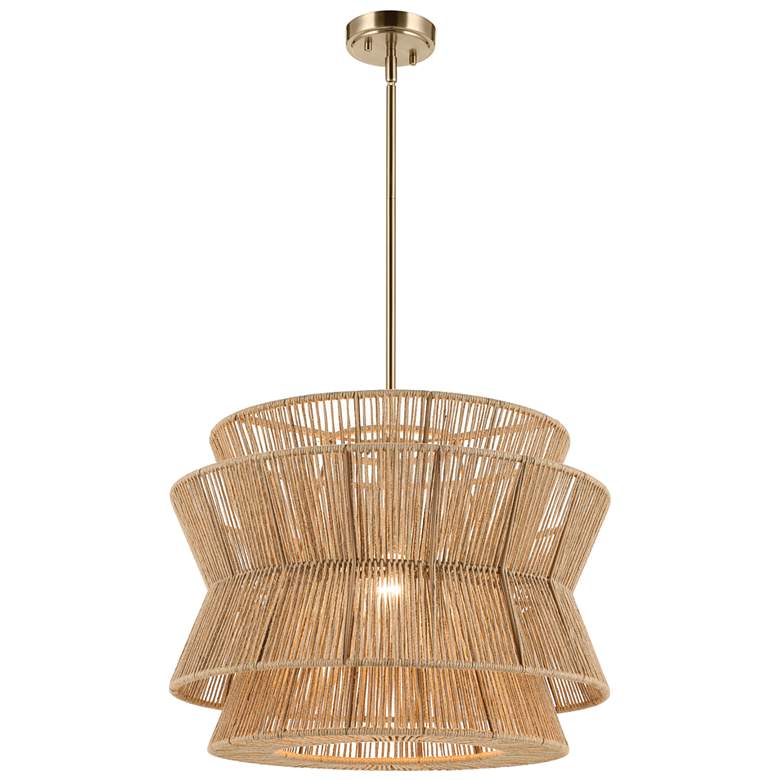 Image 1 Kichler Ophira 22 Inch 1 Light Pendant with Jute Shade in Champagne Bronze