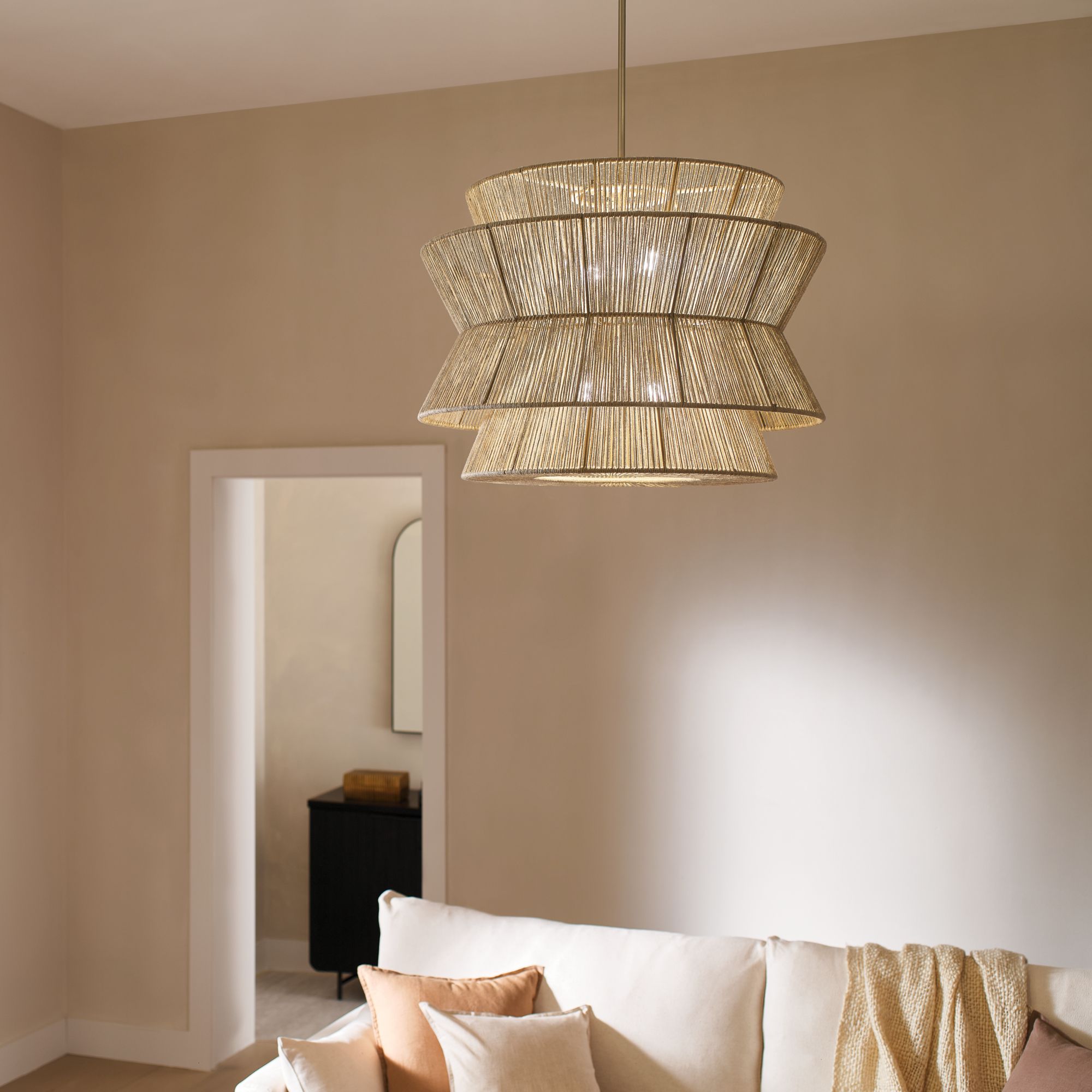 Image 2 Kichler Ophira 28 Inch 4 Light Pendant with Jute Shade in Champagne Bronze more views