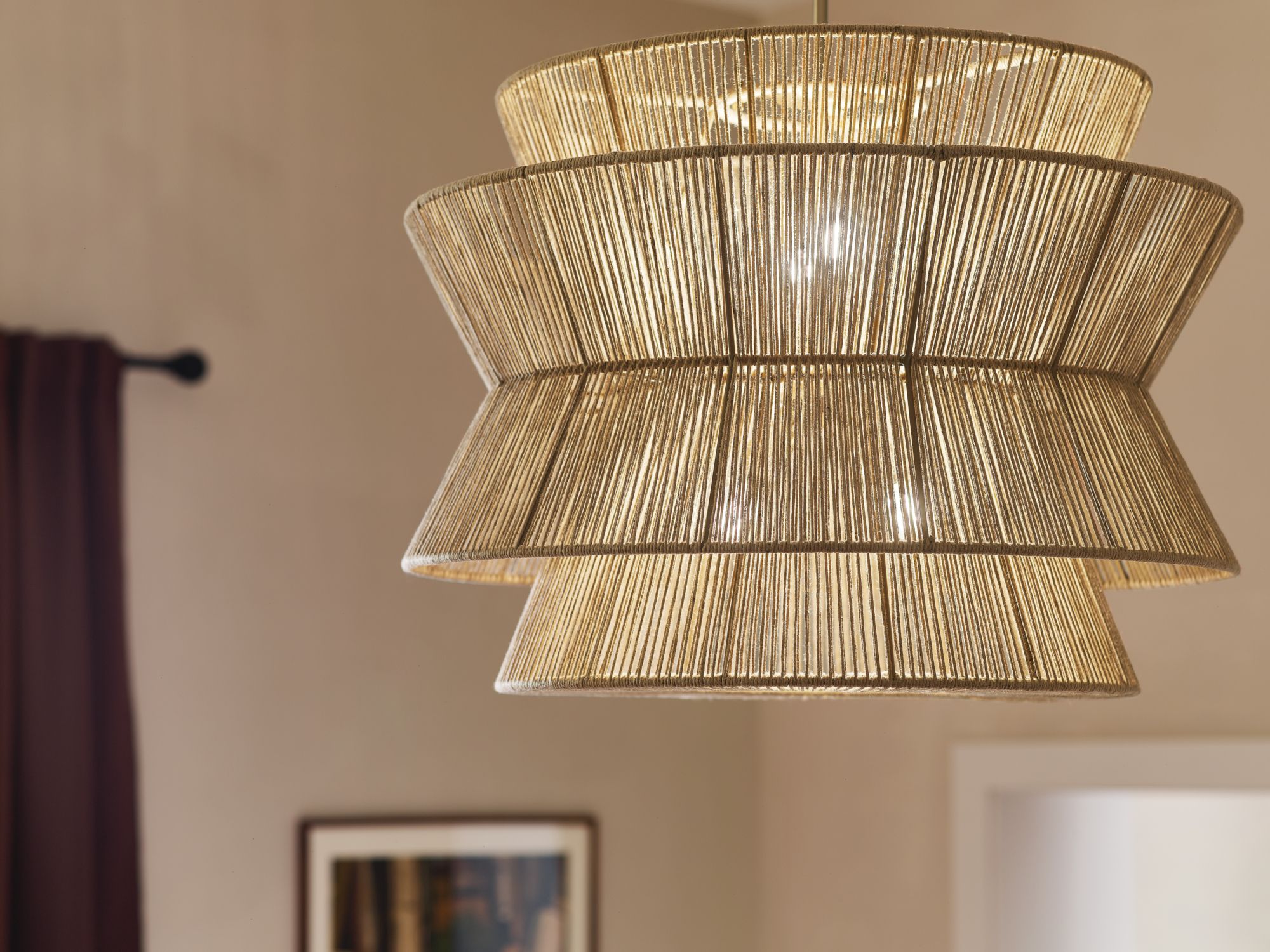 Image 4 Kichler Ophira 28 Inch 4 Light Pendant with Jute Shade in Champagne Bronze more views
