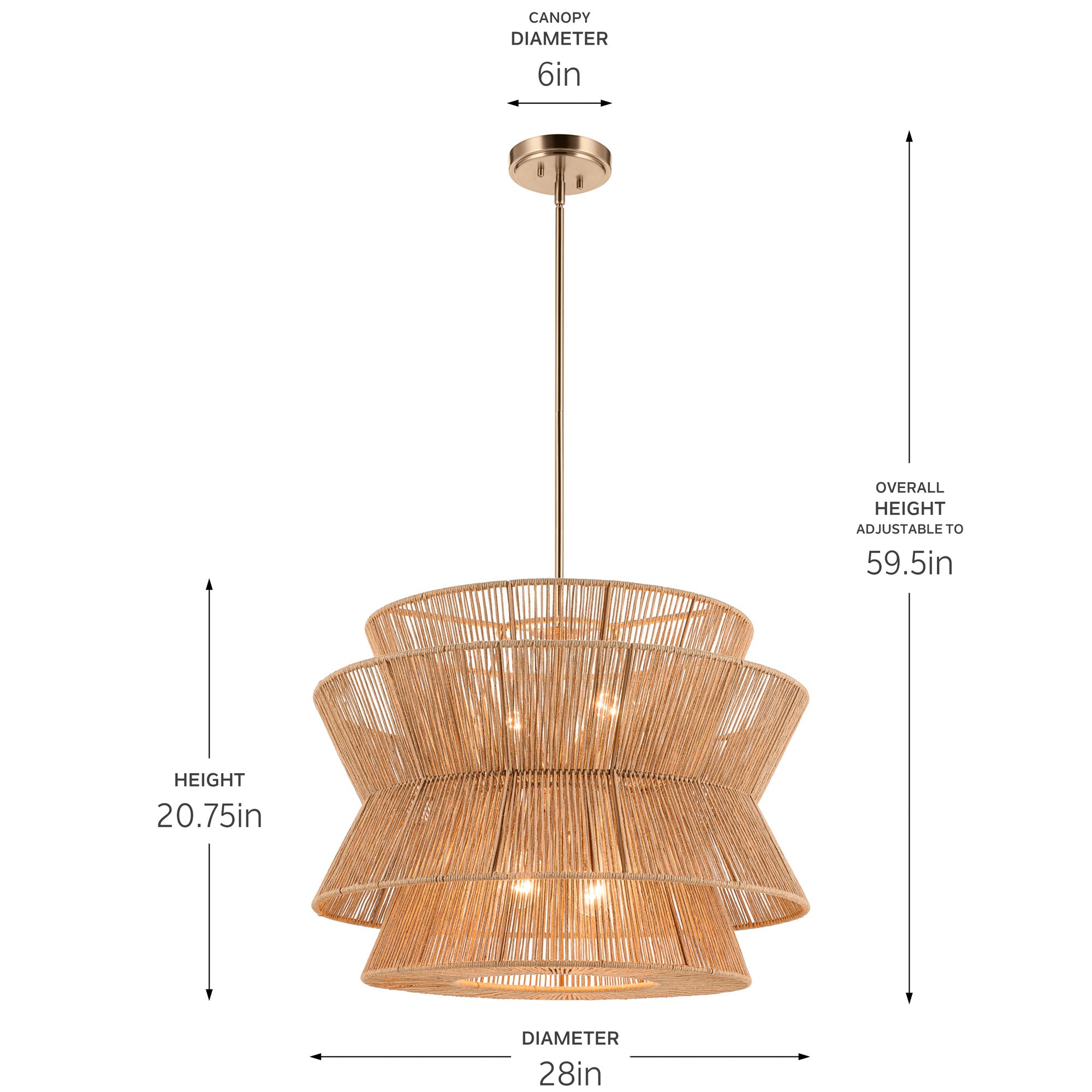 Kichler Ophira 28 Inch 4 Light Pendant with Jute Shade in Champagne Bronze