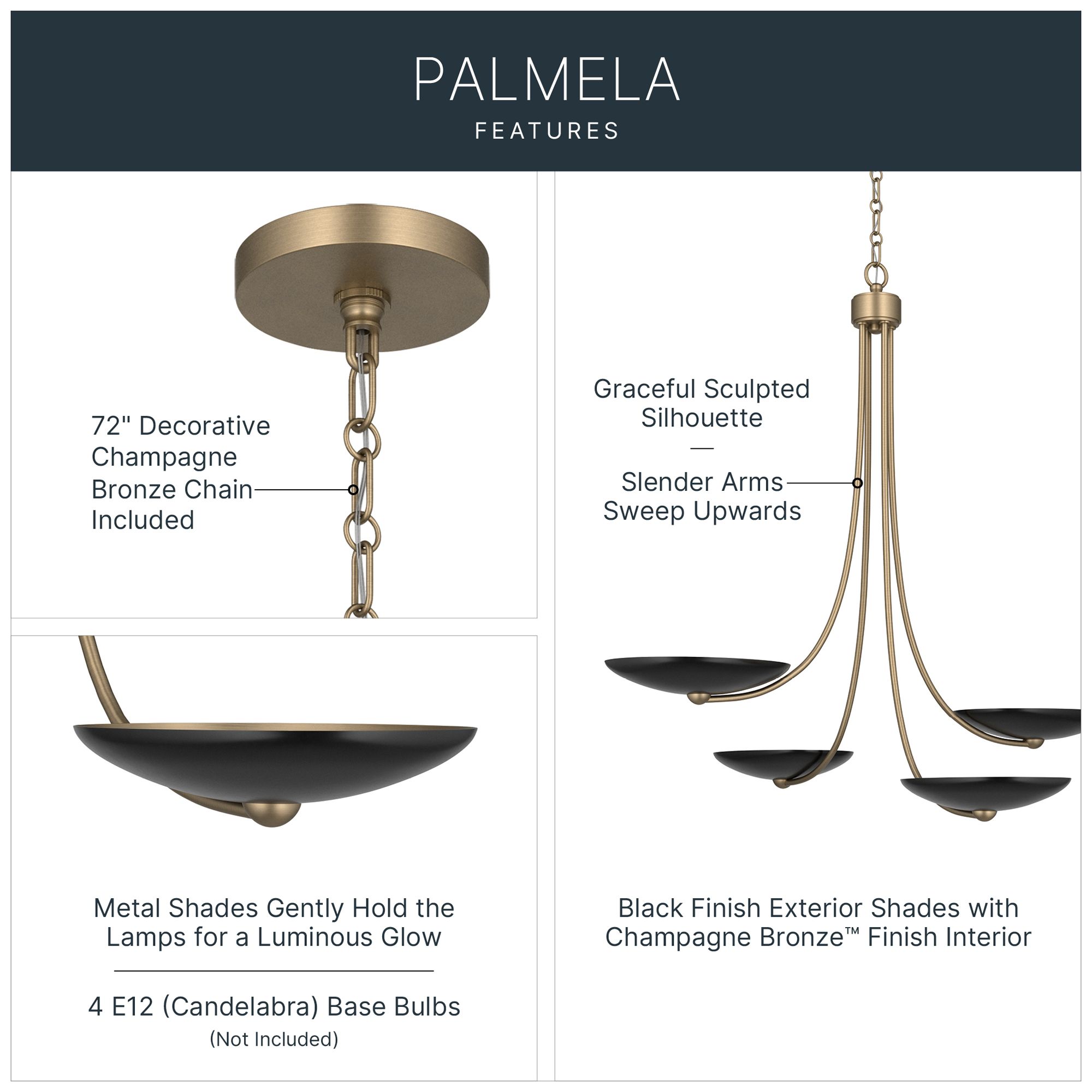 Image 3 Kichler Palmela 32" 4-Lt Chandelier in Champagne Bronze finish Black outer more views