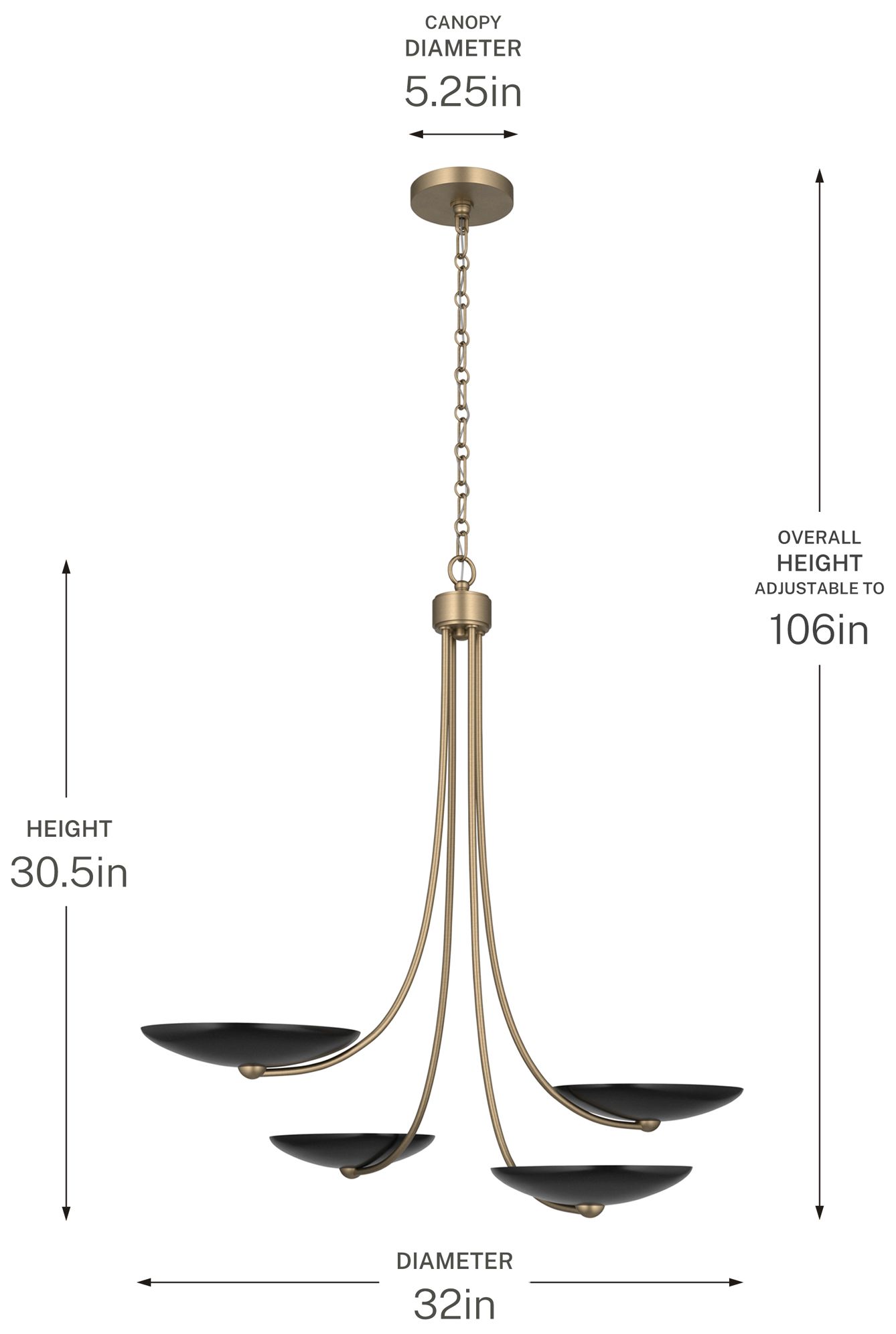 Kichler Palmela 32" 4-Lt Chandelier in Champagne Bronze finish Black outer