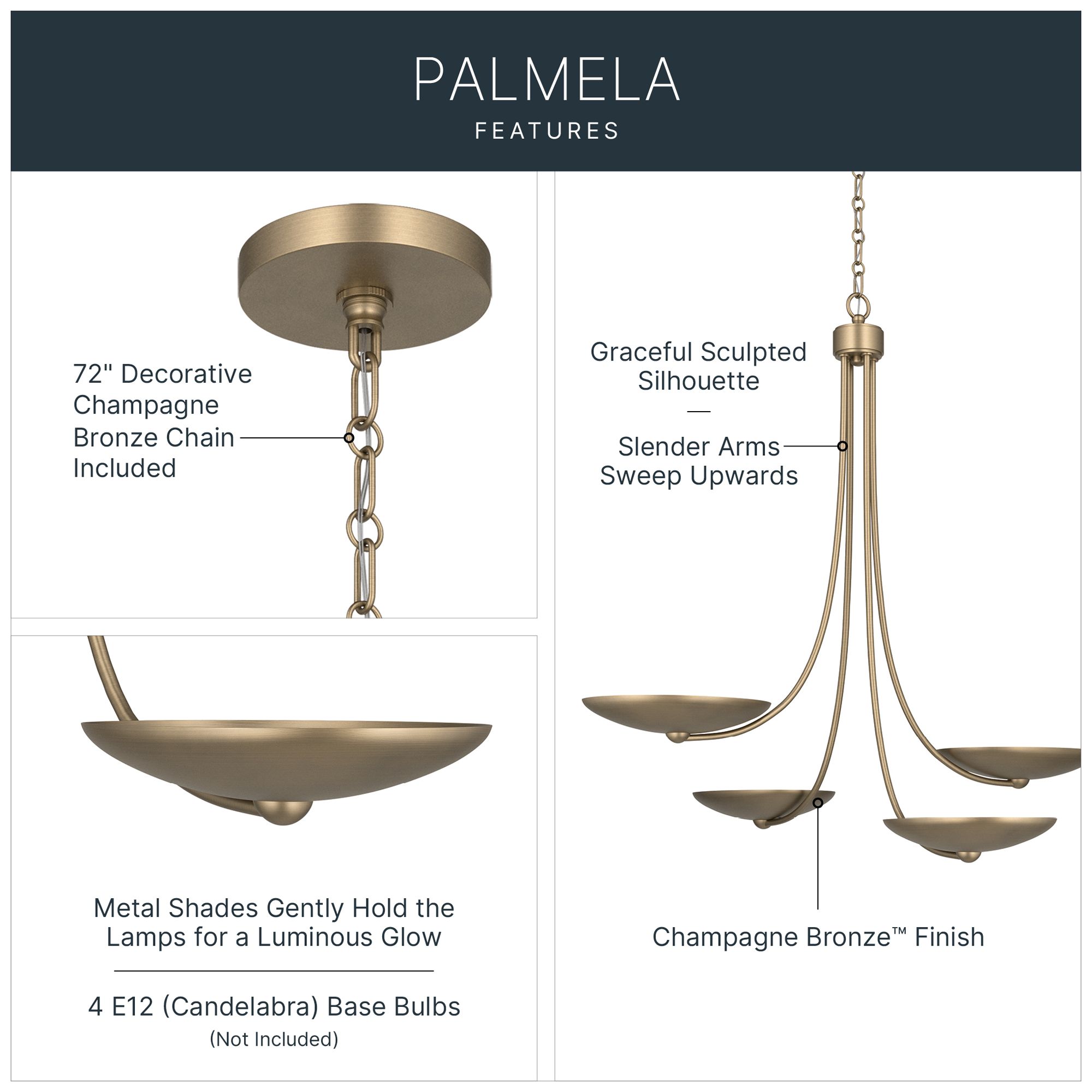 Image 3 Kichler Palmela 32" 4-Lt Chandelier in Champagne Bronze more views