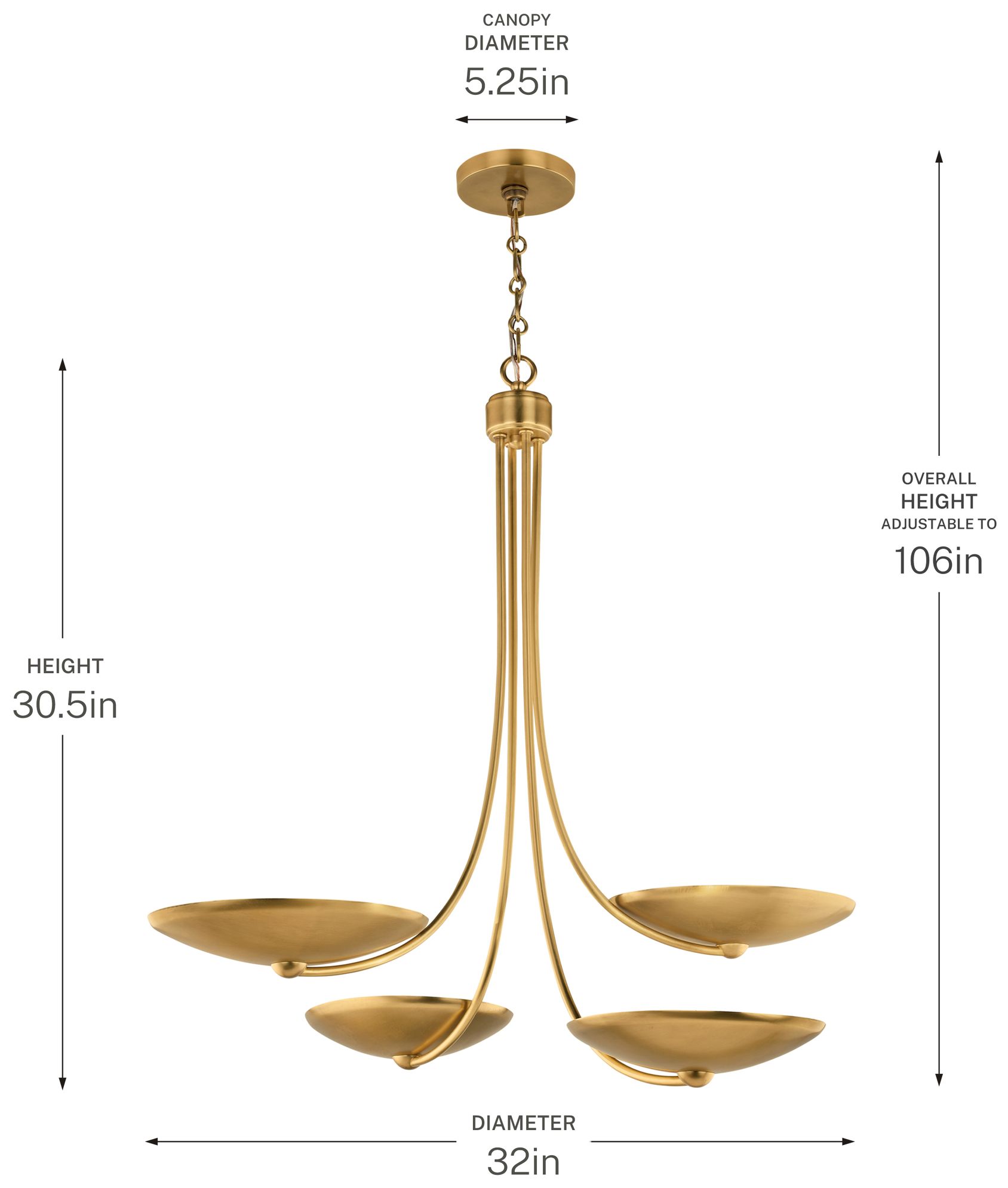Kichler Palmela 32" 4-Lt Chandelier in Lacquered Brass