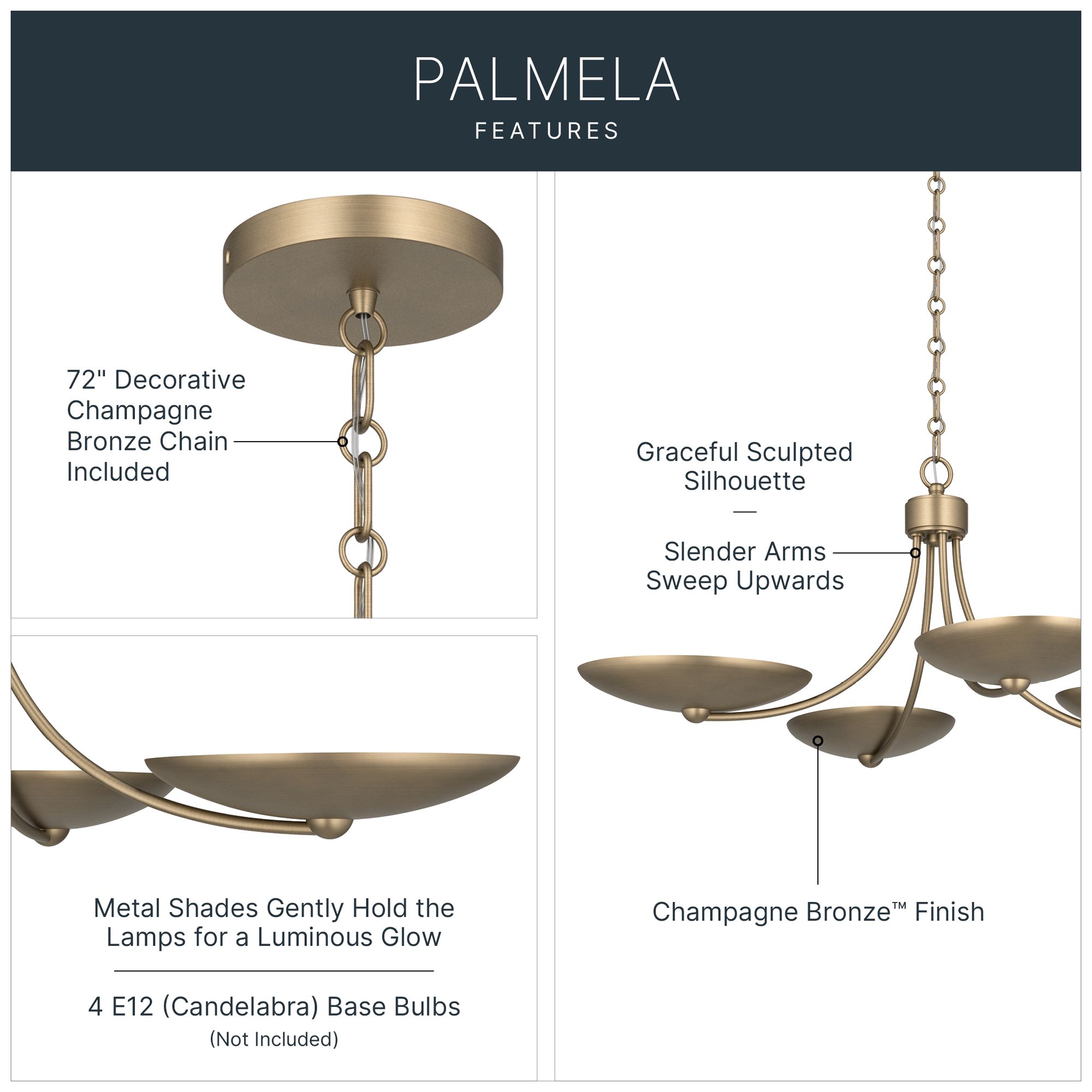 Image 4 Kichler Palmela 32" 4-Lt XL Convertible Chandelier in Champagne Bronze more views