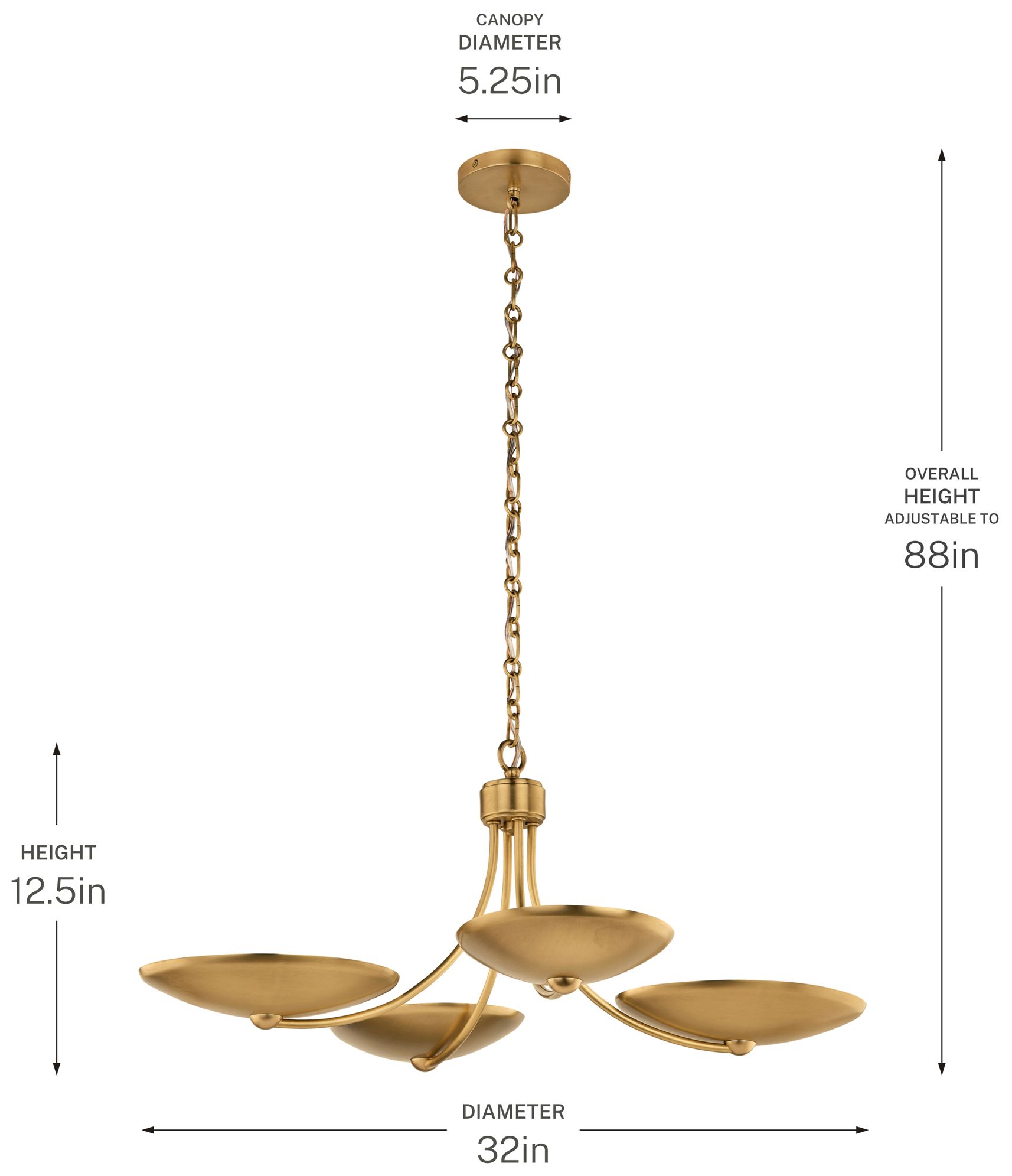 Kichler Palmela 32" 4-Lt XL Convertible Chandelier in Lacquered Brass