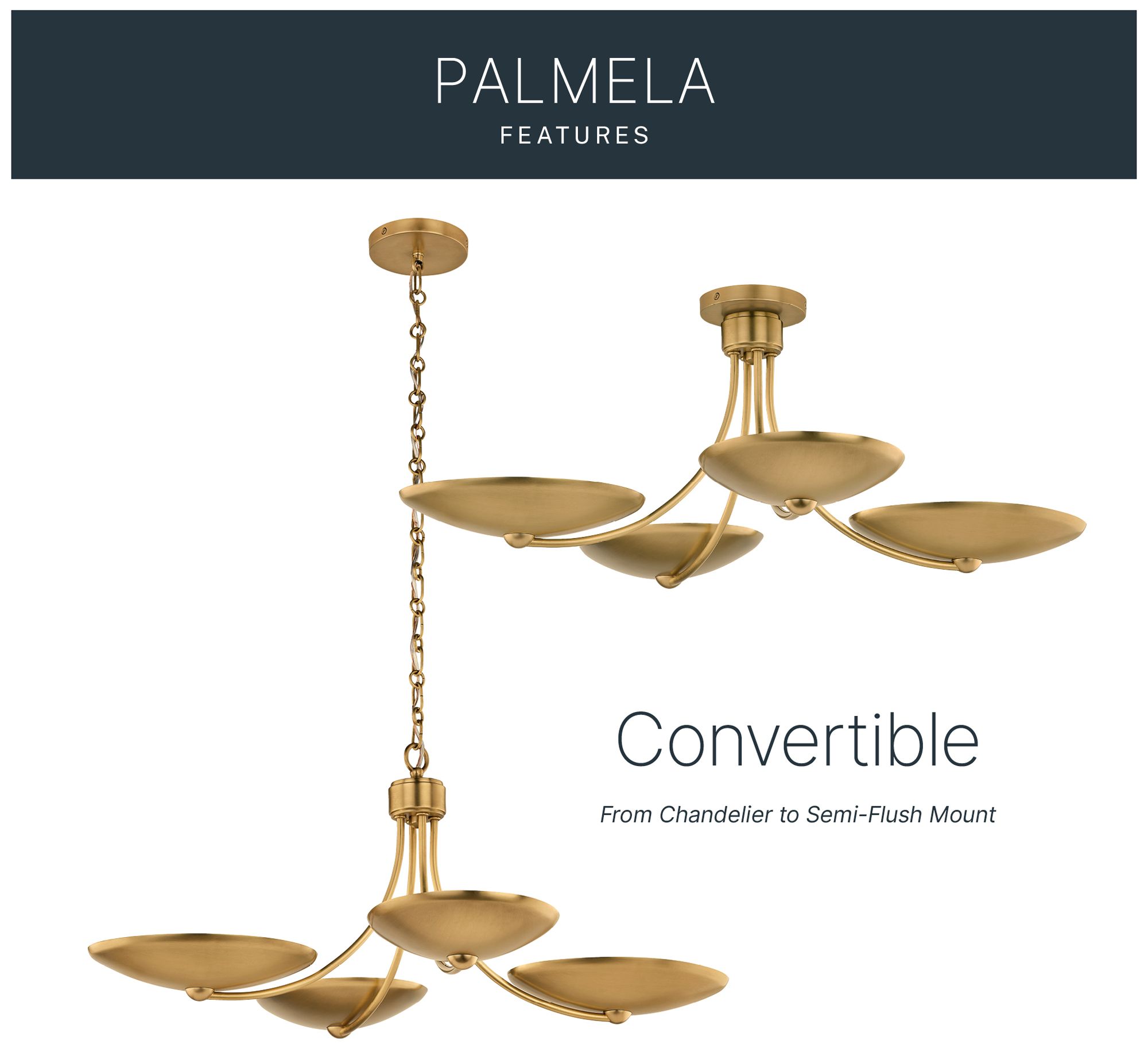 Kichler Palmela 32" 4-Lt XL Convertible Chandelier in Lacquered Brass