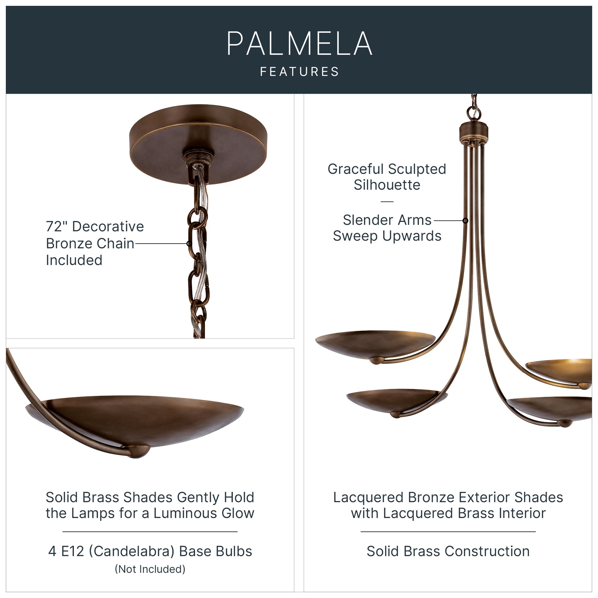 Image 3 Kichler Palmela 32" 4L Chandelier Lacquered Bronze Lacquered Brass interior more views