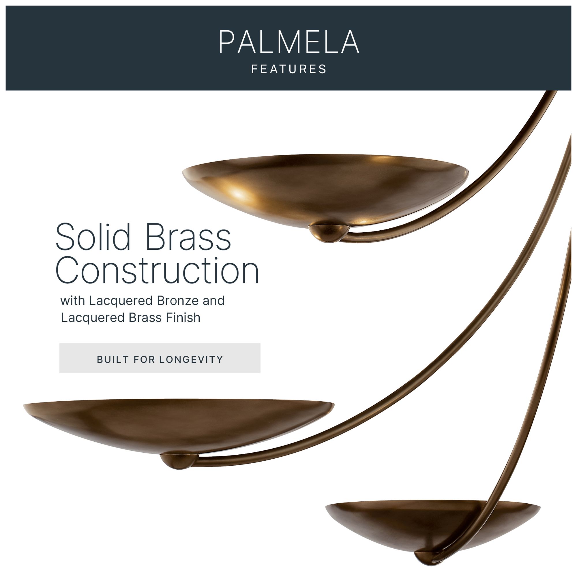 Image 4 Kichler Palmela 32" 4L Chandelier Lacquered Bronze Lacquered Brass interior more views