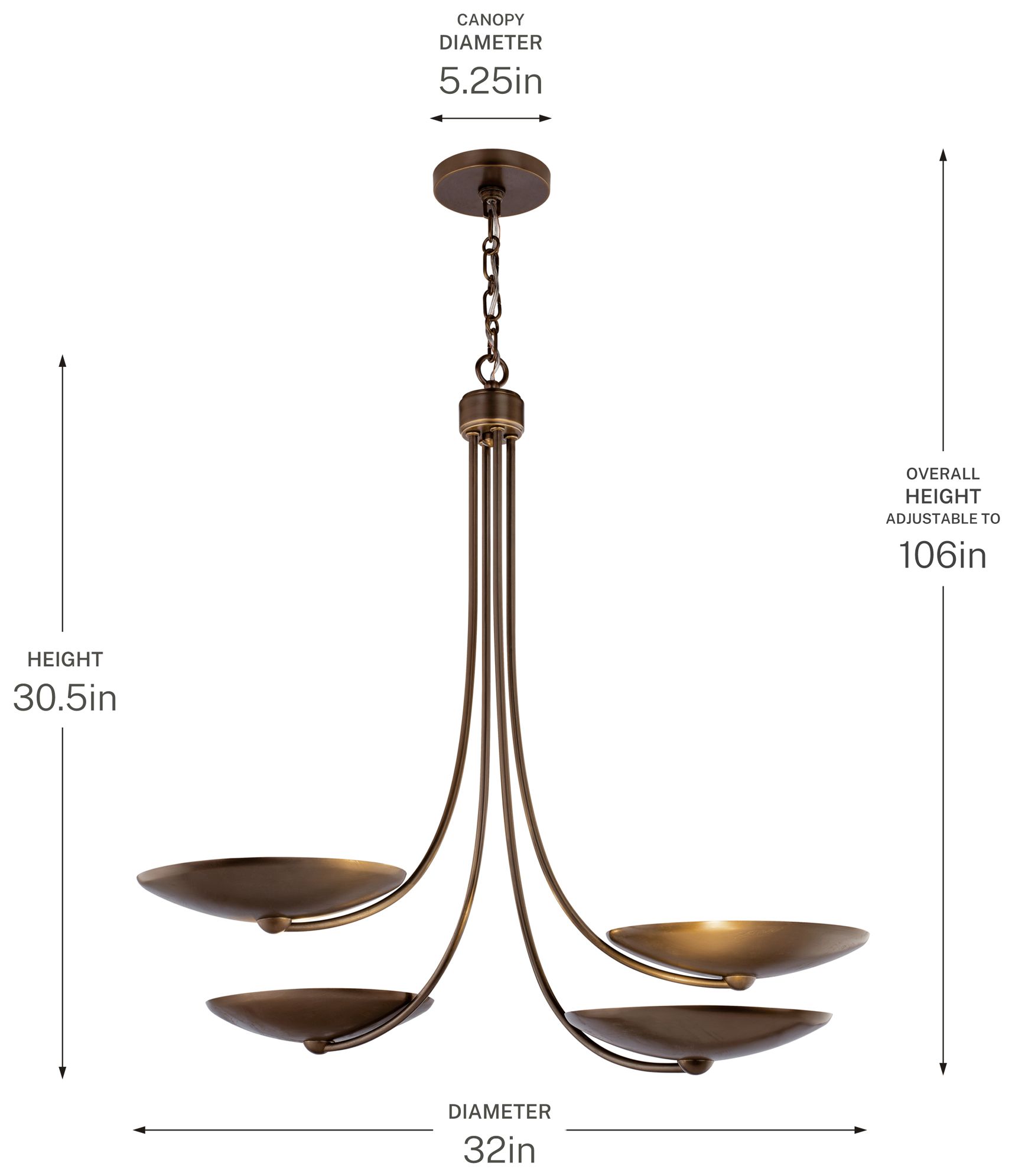 Kichler Palmela 32" 4L Chandelier Lacquered Bronze Lacquered Brass interior