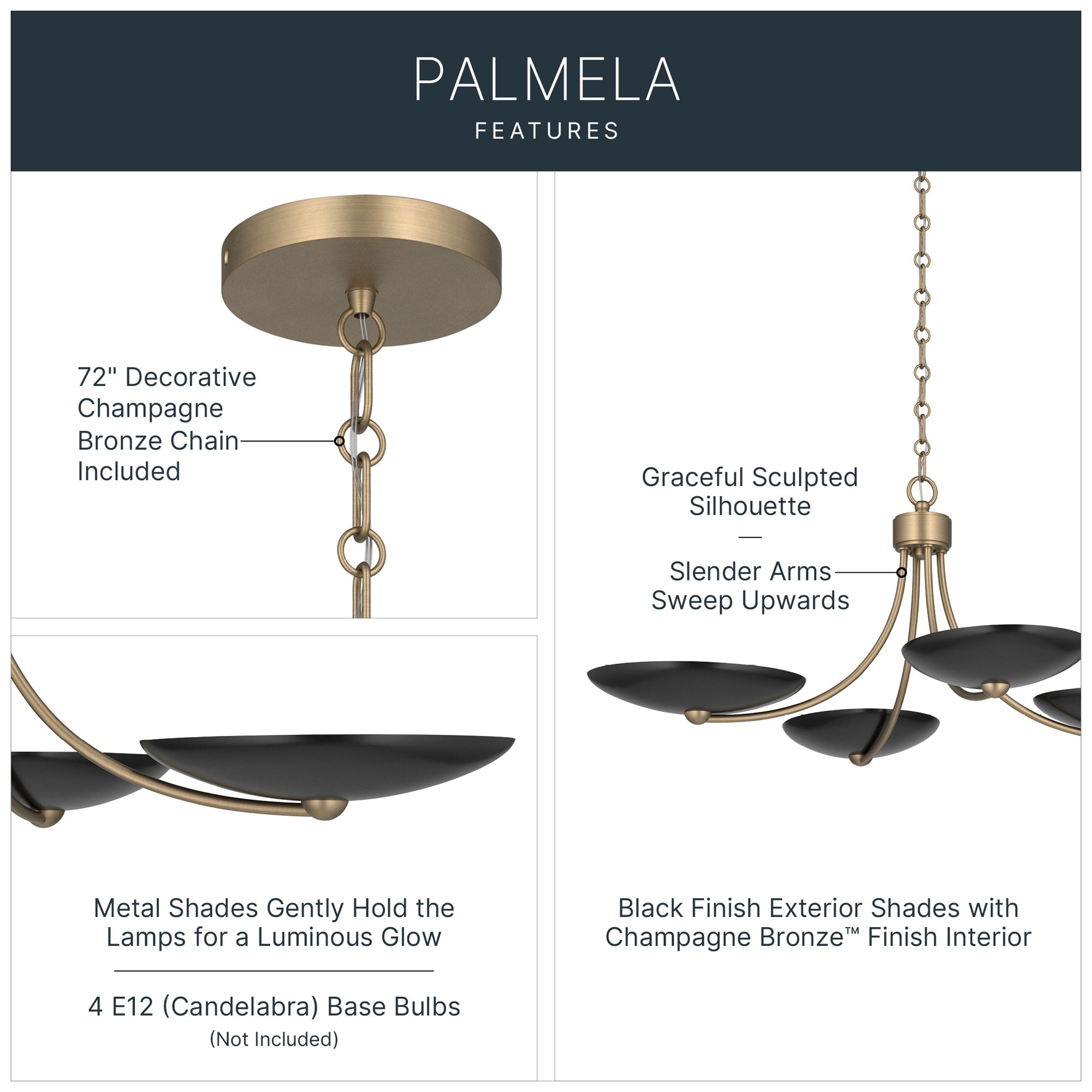Image 4 Kichler Palmela 32" 4L XL Convertible Chandelier Champagne Bronze/Black out more views