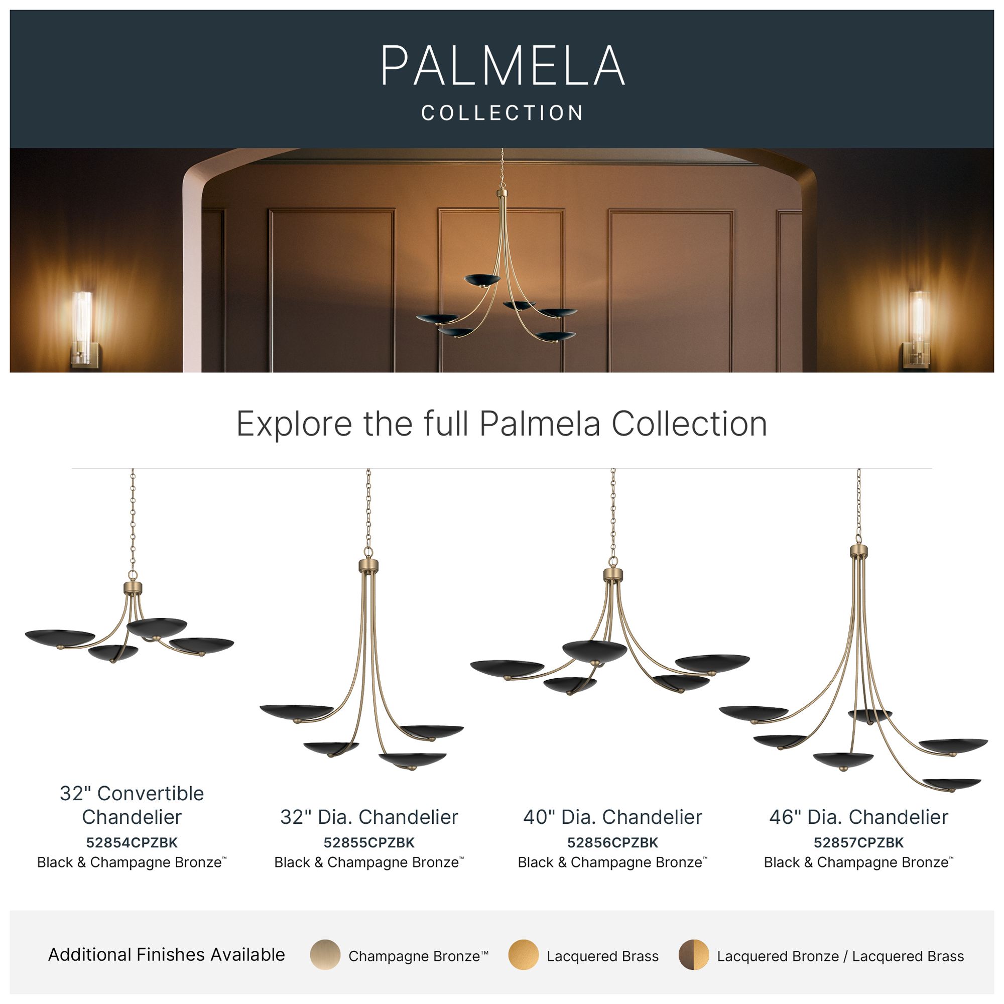Kichler Palmela 32" 4L XL Convertible Chandelier Champagne Bronze/Black out