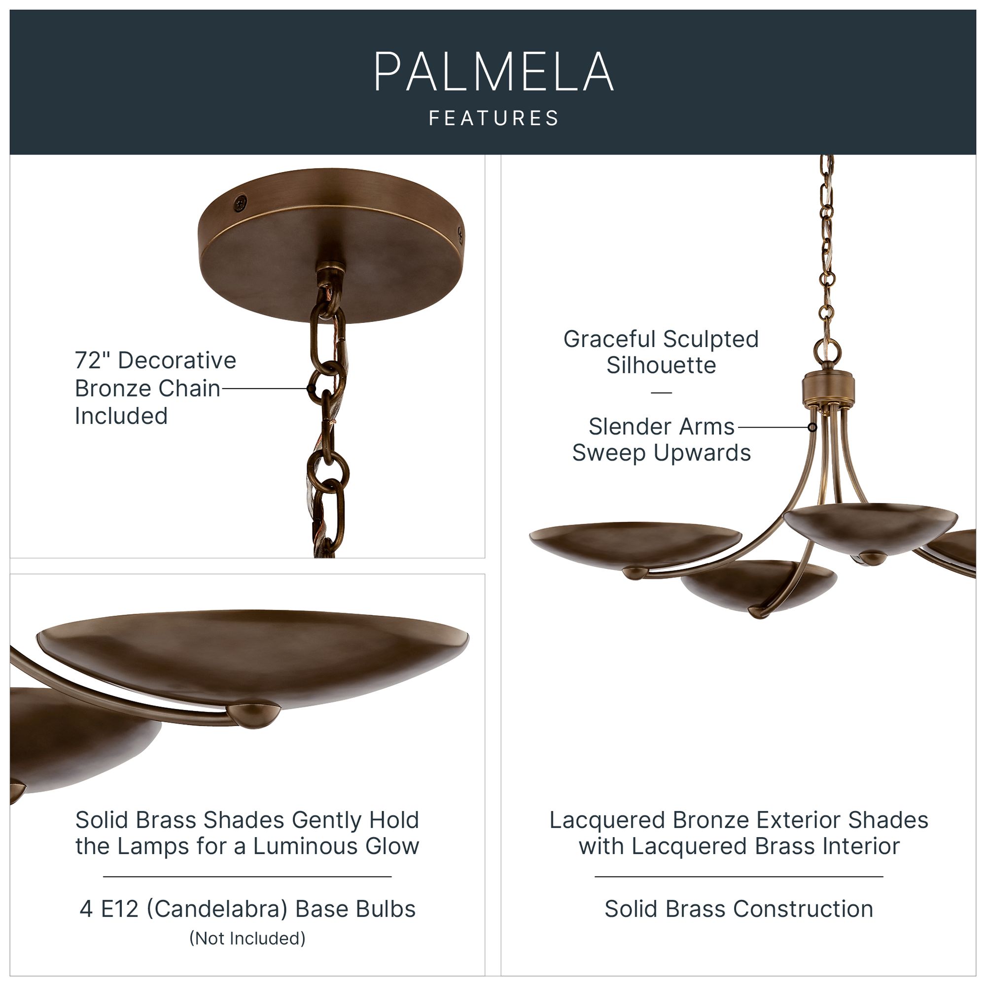 Image 4 Kichler Palmela 32" 4L XL Convertible Chandelier Lacquered Bronze/Brass int more views