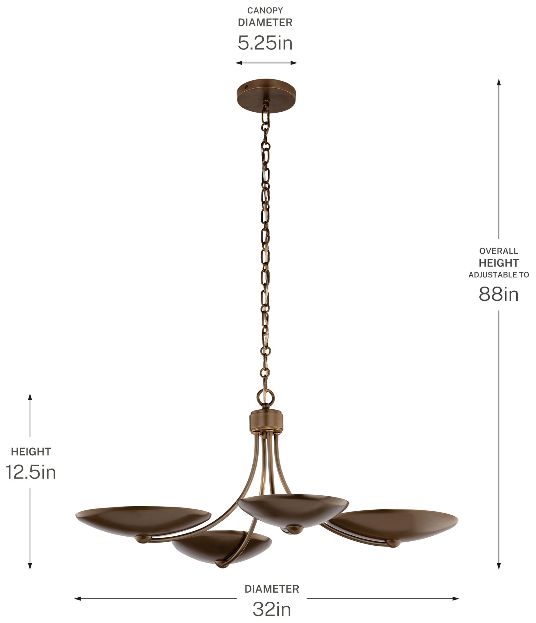 Kichler Palmela 32" 4L XL Convertible Chandelier Lacquered Bronze/Brass int