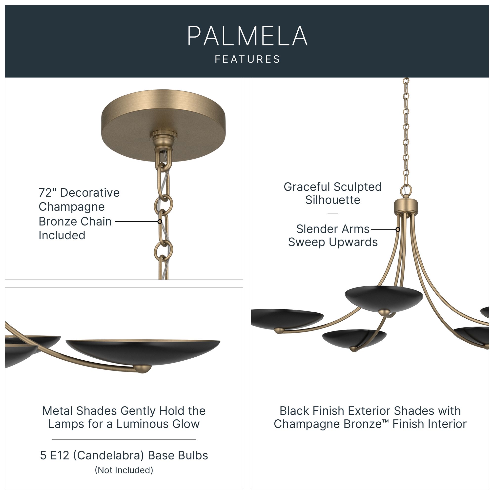 Image 4 Kichler Palmela 40" 5-Lt Chandelier in Champagne Bronze finish Black outer more views