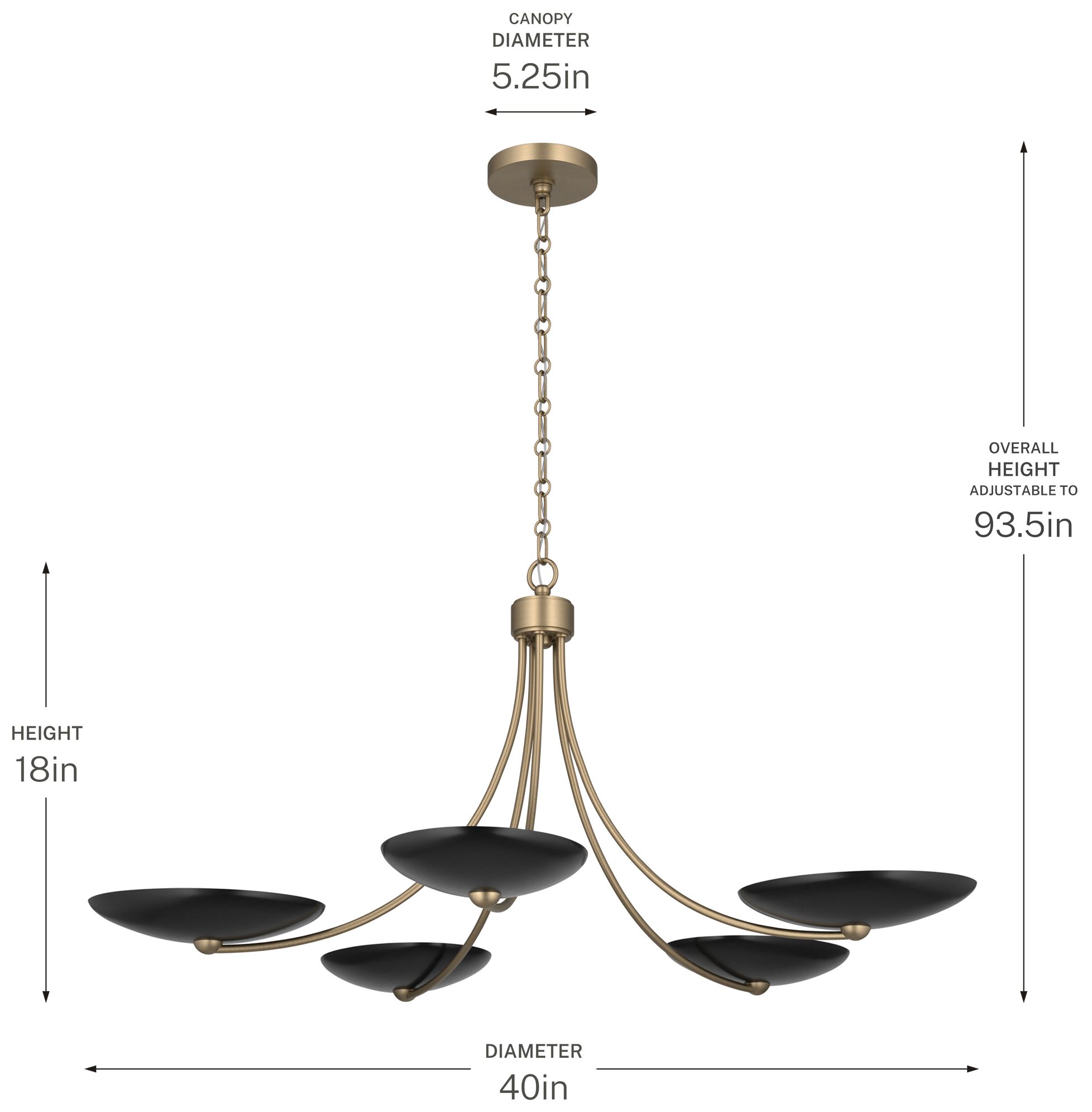 Kichler Palmela 40" 5-Lt Chandelier in Champagne Bronze finish Black outer