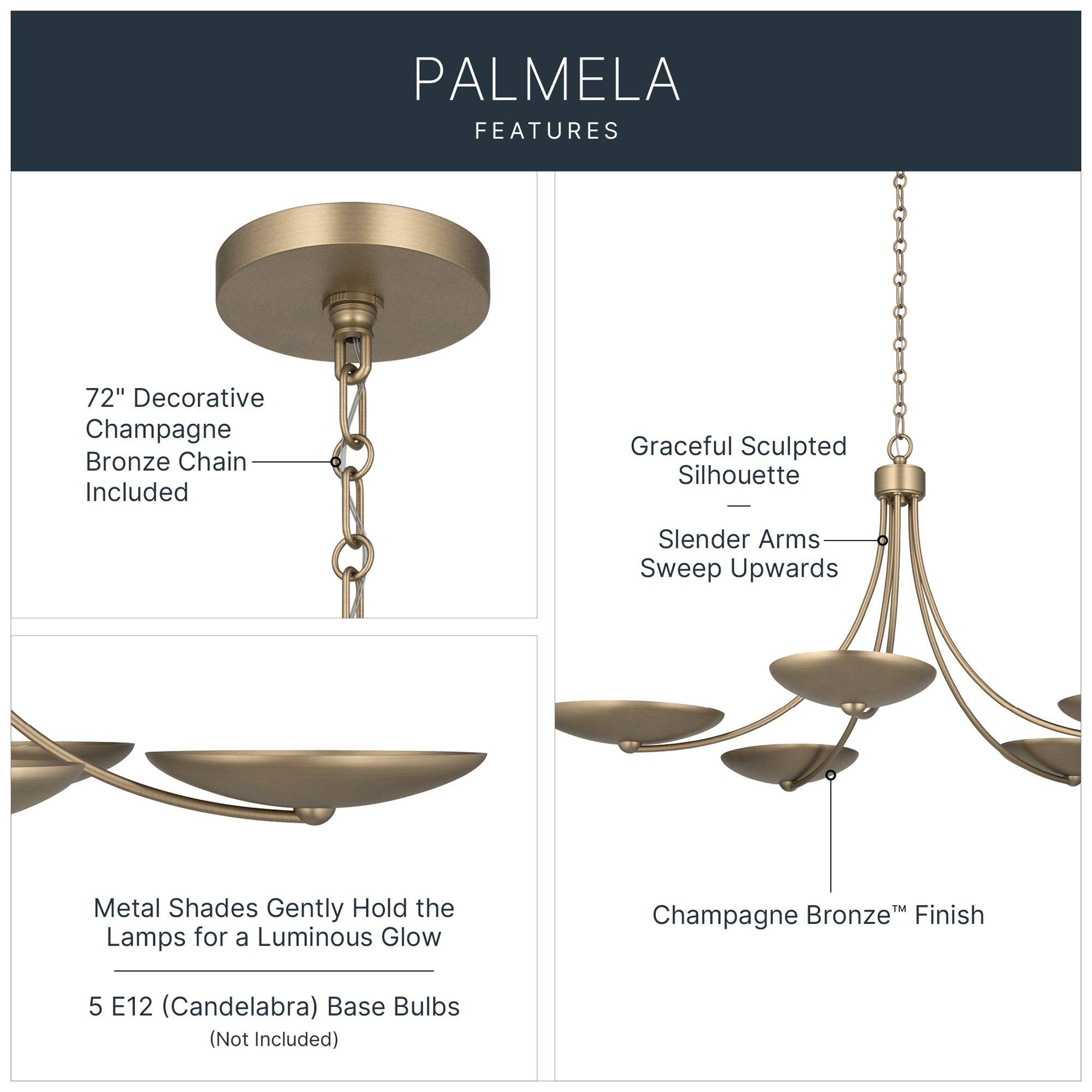 Image 4 Kichler Palmela 40" 5-Lt Chandelier in Champagne Bronze finish more views