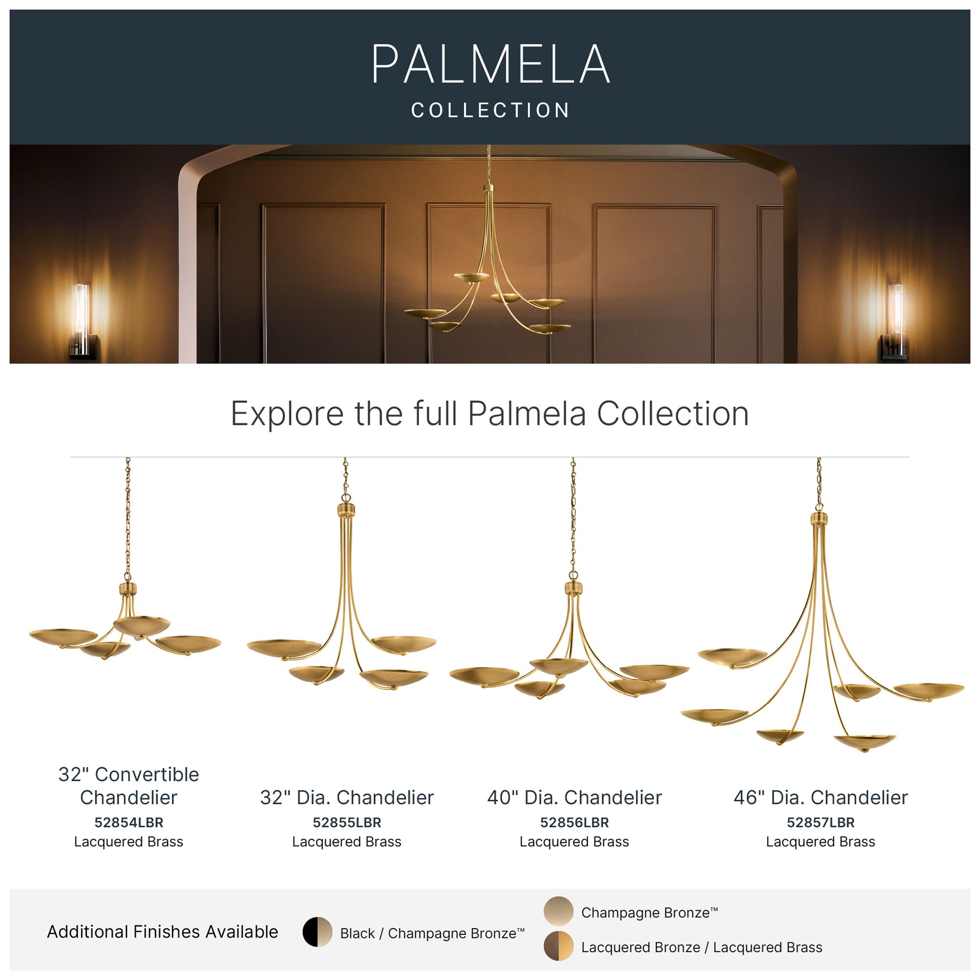 Kichler Palmela 40" 5-Lt Chandelier in Lacquered Brass