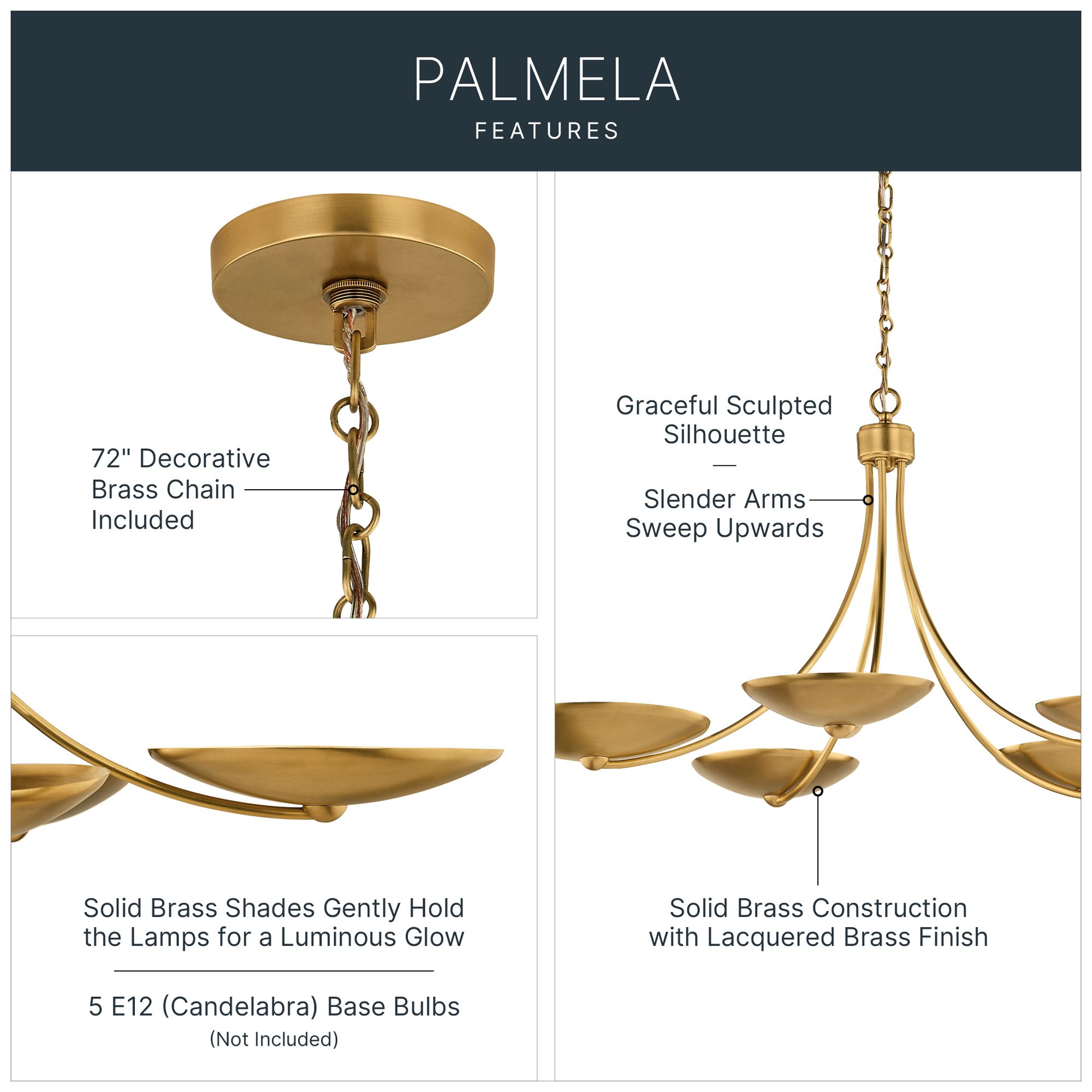 Image 3 Kichler Palmela 40" 5-Lt Chandelier in Lacquered Brass more views