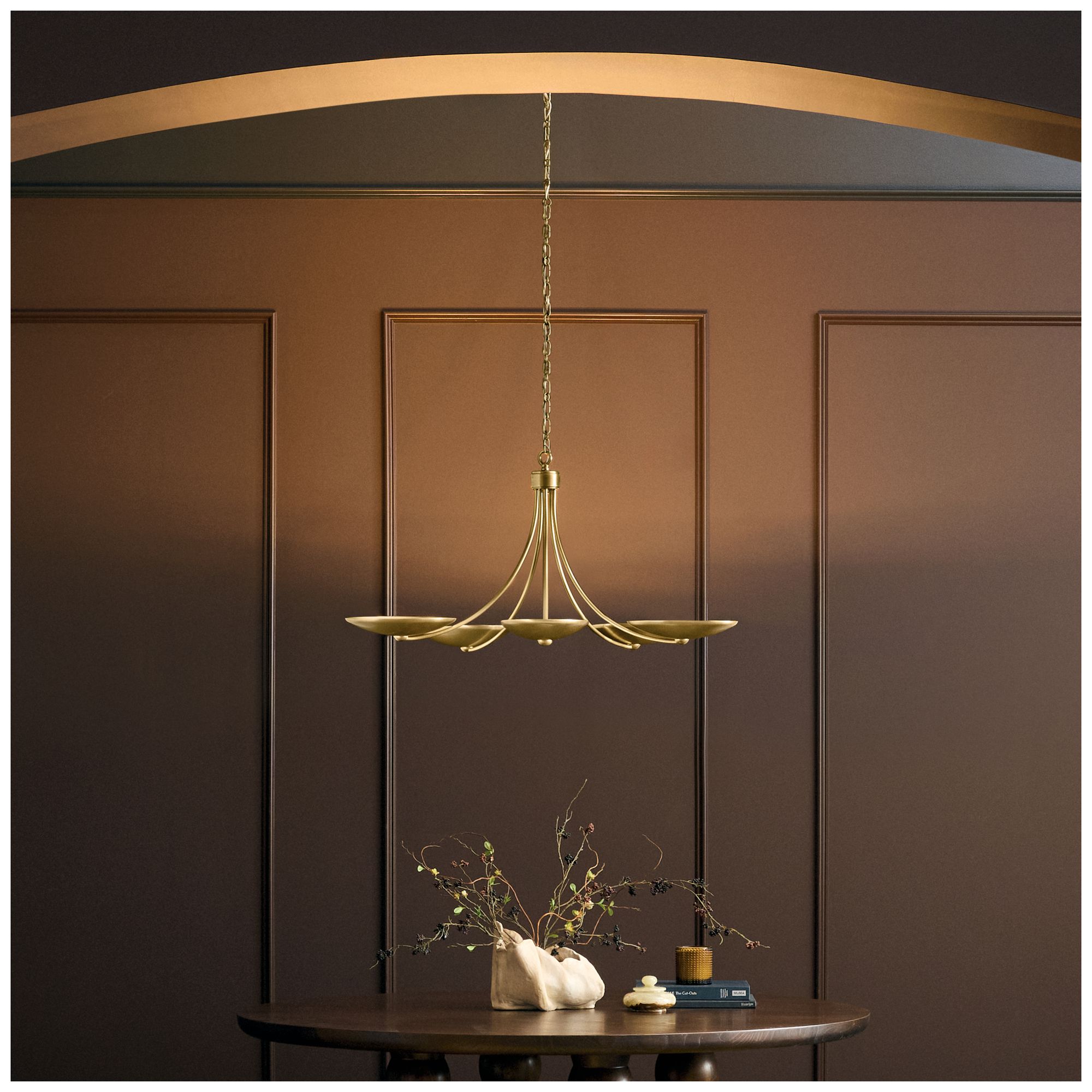Kichler Palmela 40" 5-Lt Chandelier in Lacquered Brass