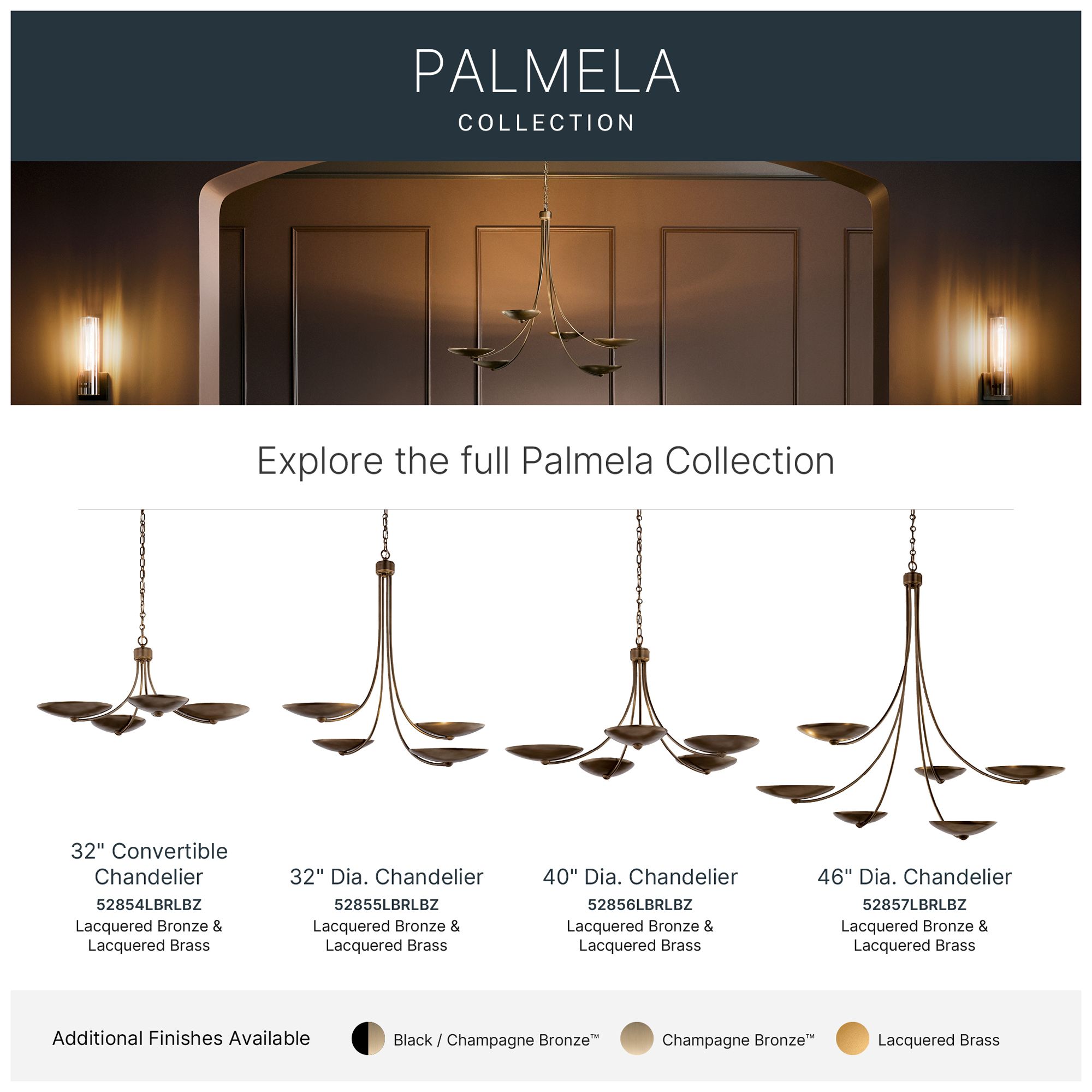 Kichler Palmela 40" 5-Lt Chandelier Lacquered Bronze/Brass interior shade