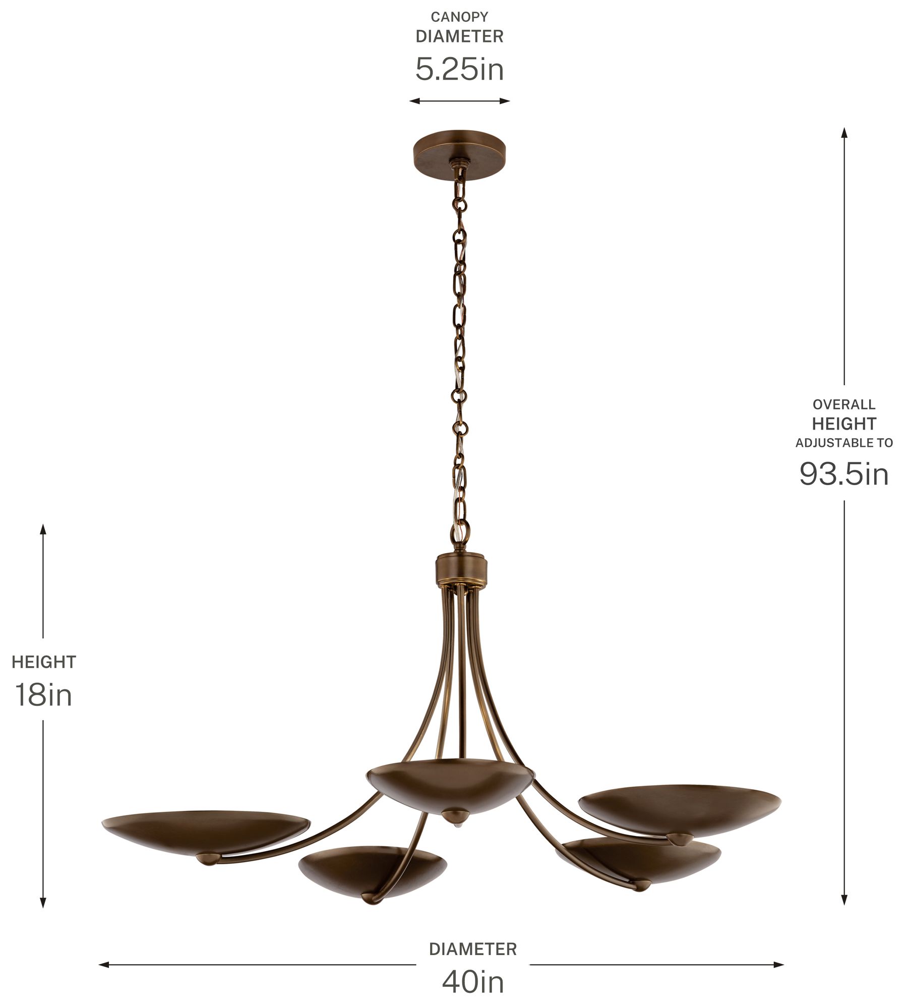 Kichler Palmela 40" 5-Lt Chandelier Lacquered Bronze/Brass interior shade