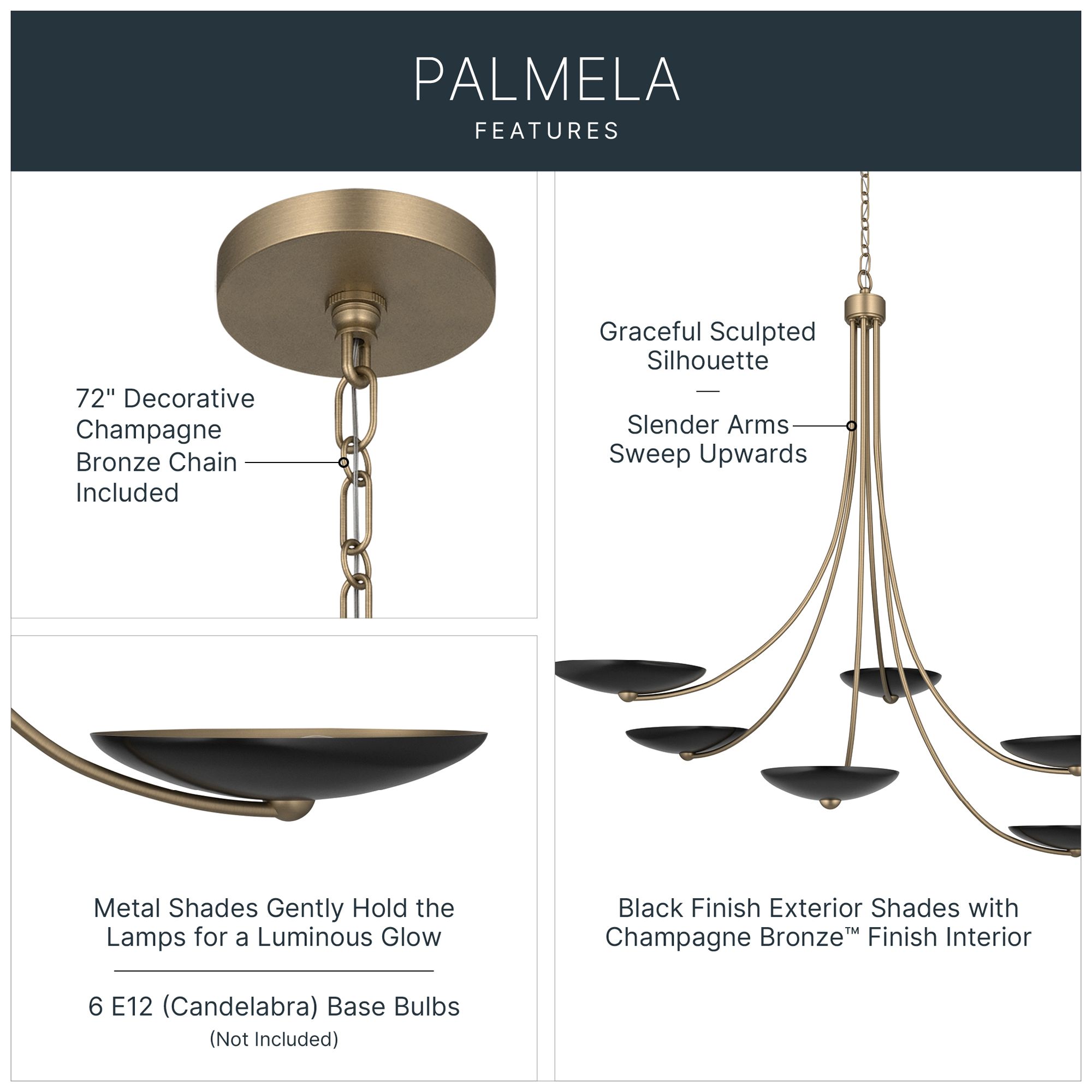Image 3 Kichler Palmela 45.75" 6-Lt XL Chandelier Champagne Bronze/Black outer more views