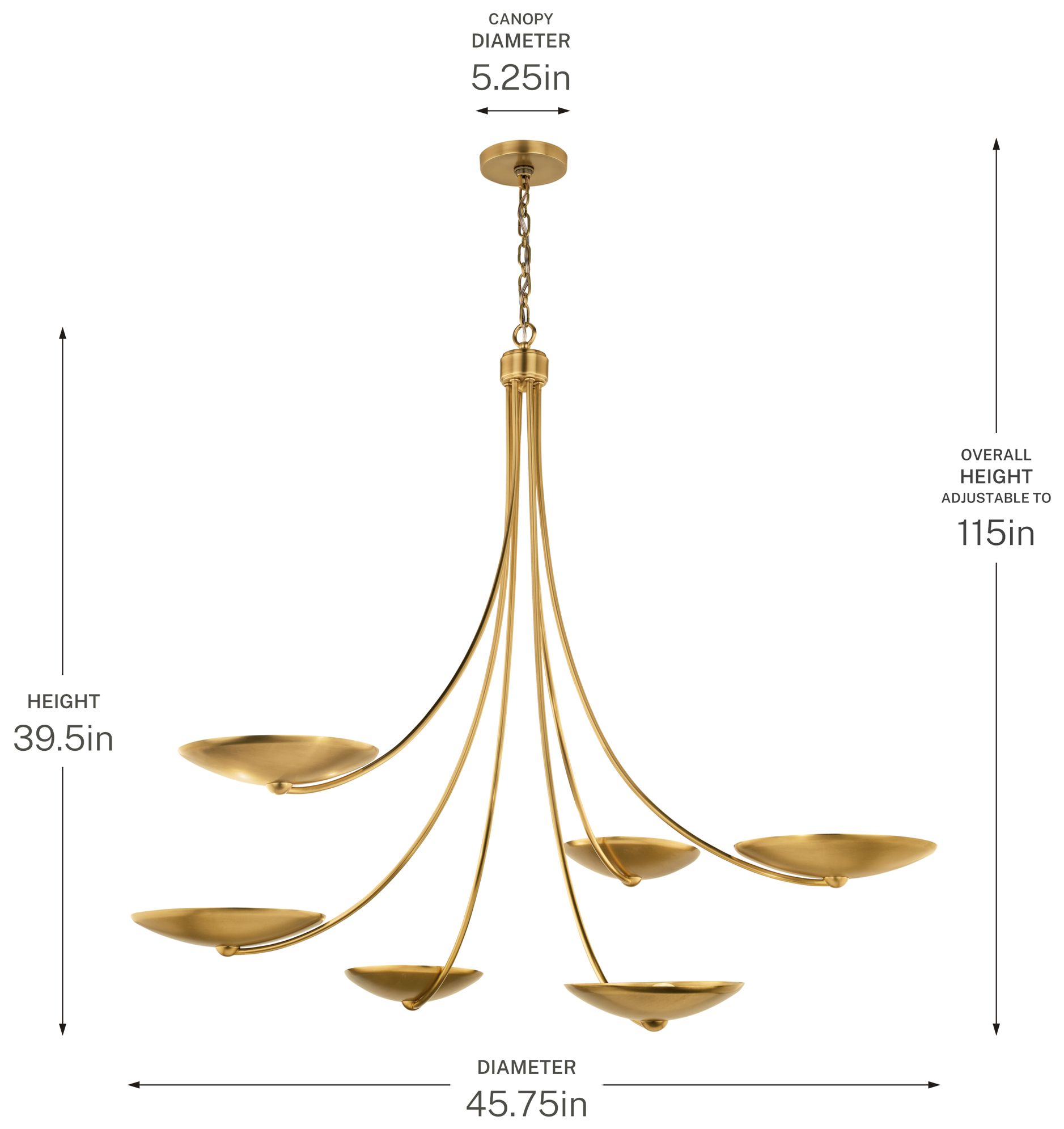 Kichler Palmela 45.75" 6-Lt XL Chandelier in Lacquered Brass