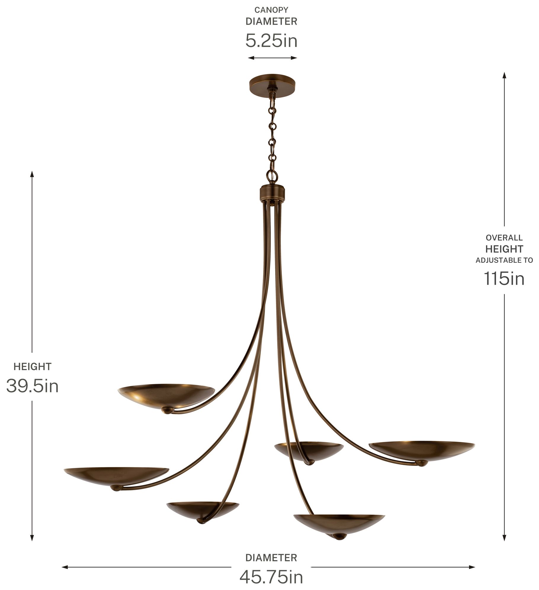 Kichler Palmela 45.75" 6L XL Chandelier Lacquered Bronze/Brass interior
