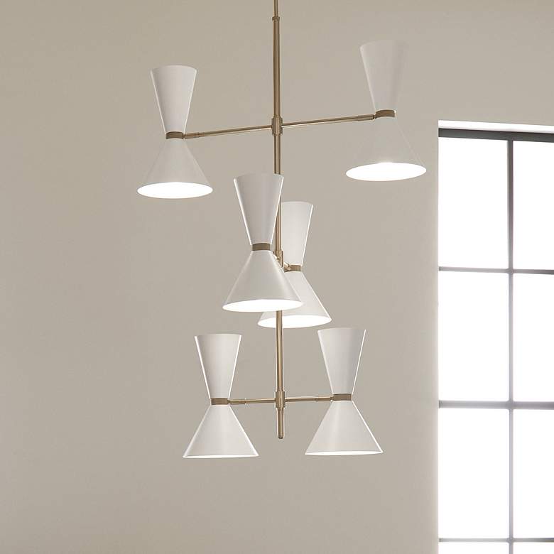 Image 1 Kichler Phix 50 Inch 12 Light Foyer Chandelier Bronze with White