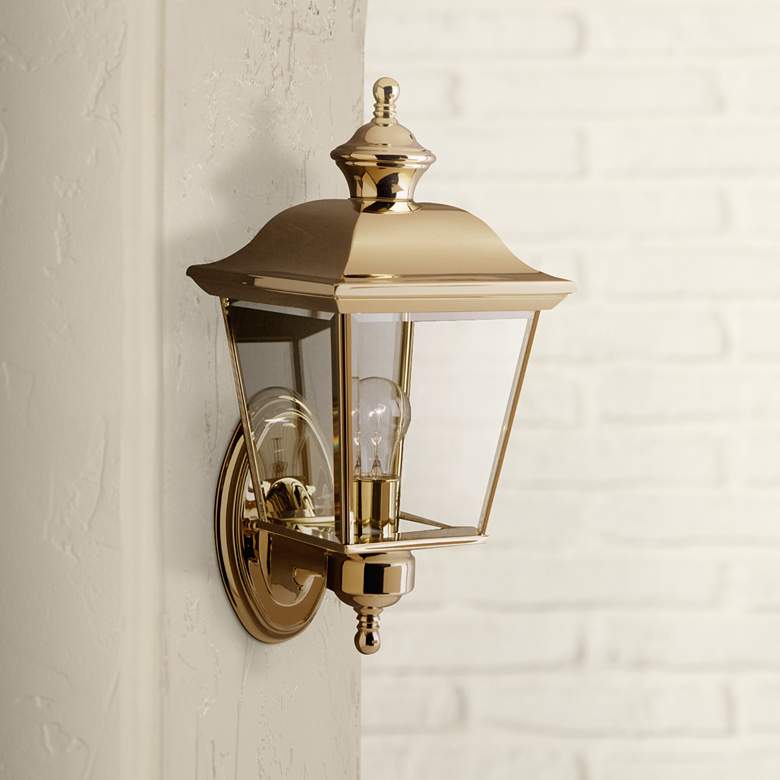 Image 2 Kichler Polished Brass 15 1/2" Traditional Lantern Outdoor Wall Light