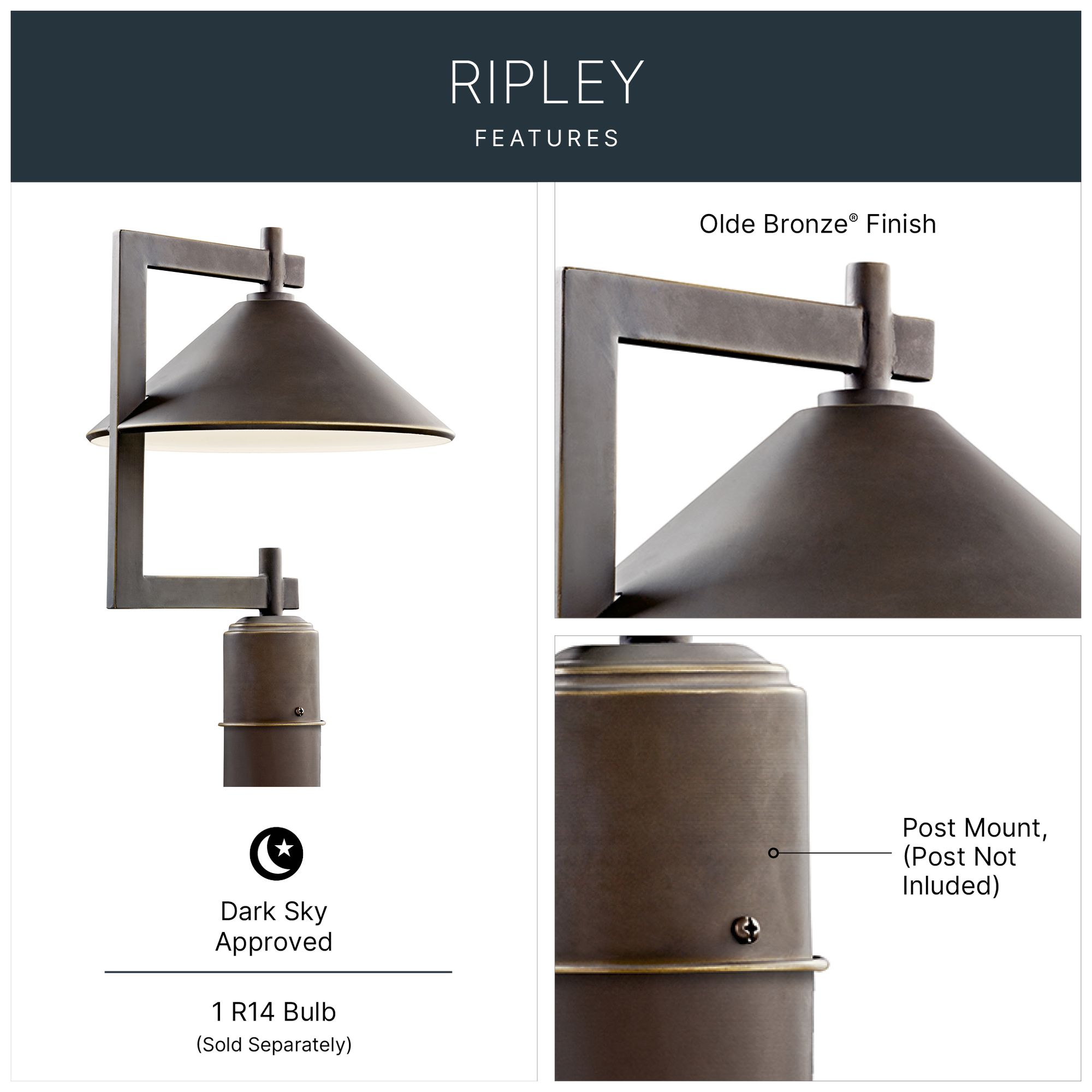 Image 3 Kichler Ripley 16" High Industrial Bronze Dark Sky Outdoor Post Light more views