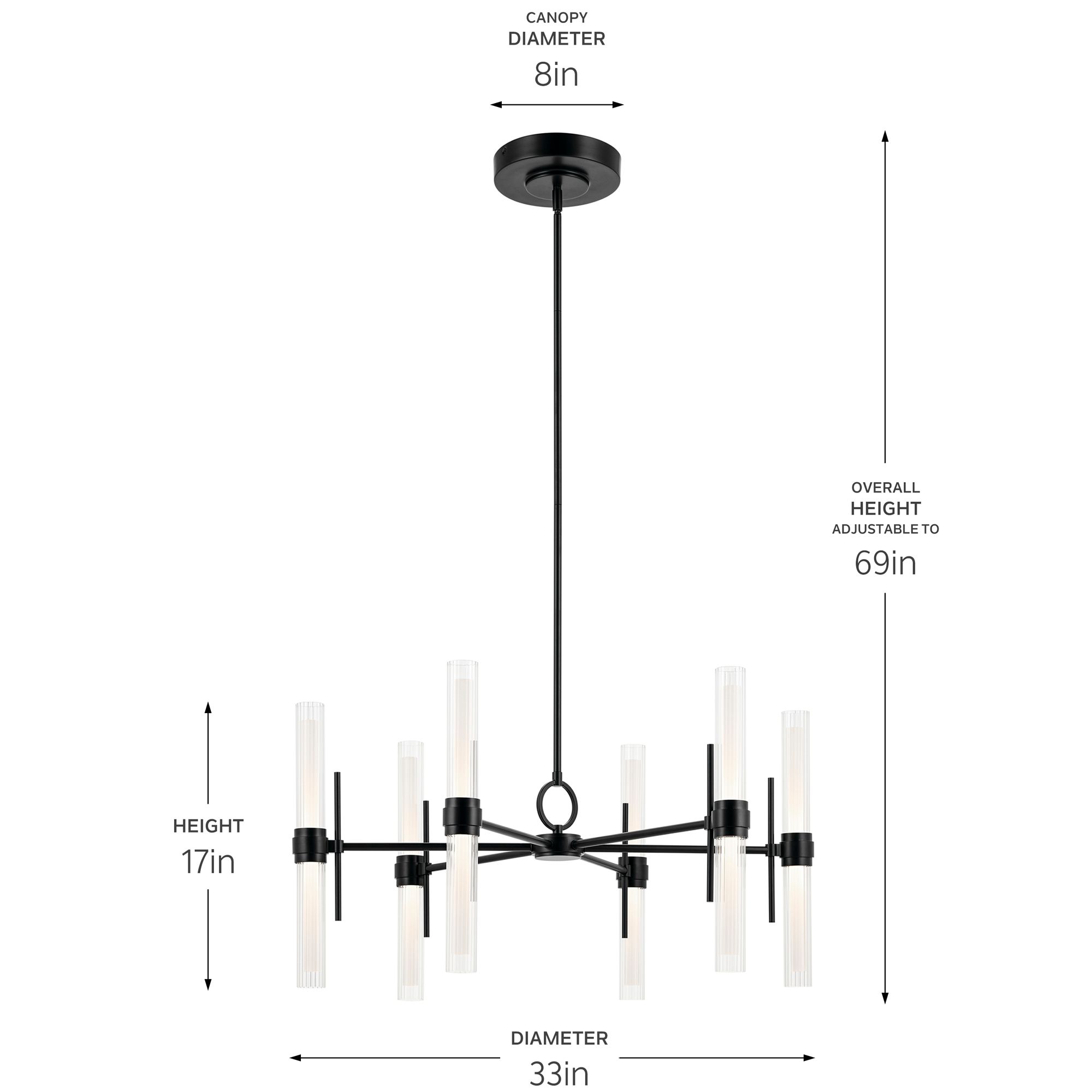Kichler Riven 33 Inch LED 12 Light Chandelier in Black