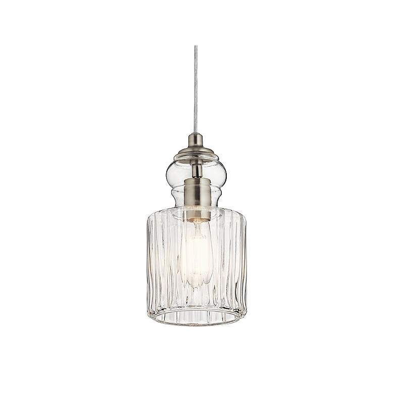 Image 2 Kichler Riviera 5 3/4 inch Wide Brushed Nickel Ribbed Glass Mini Pendant