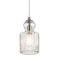 Kichler Riviera 5 3/4&quot; Wide Brushed Nickel Ribbed Glass Mini Pendant