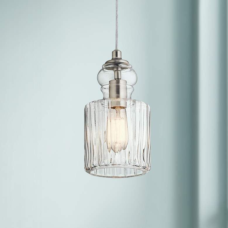 Image 1 Kichler Riviera 5 3/4 inch Wide Brushed Nickel Ribbed Glass Mini Pendant