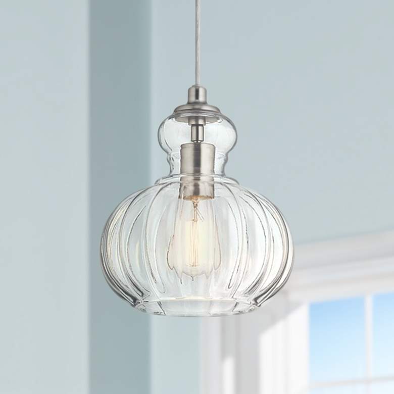 Image 1 Kichler Riviera 8 3/4 inch Wide Brushed Nickel Ribbed Glass Mini Pendant