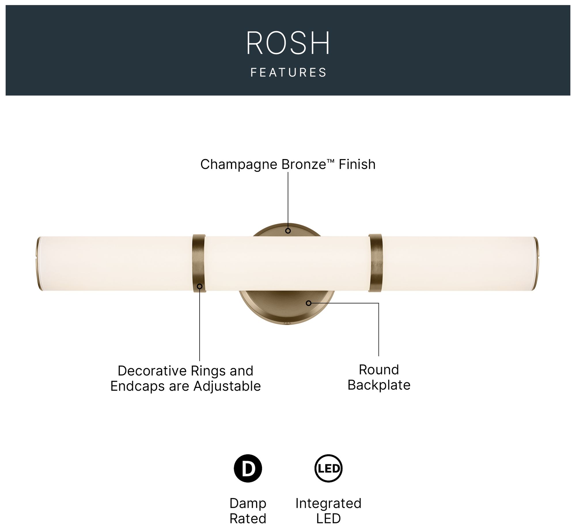Kichler Rosh Champagne Bronze Bath Bar Medium