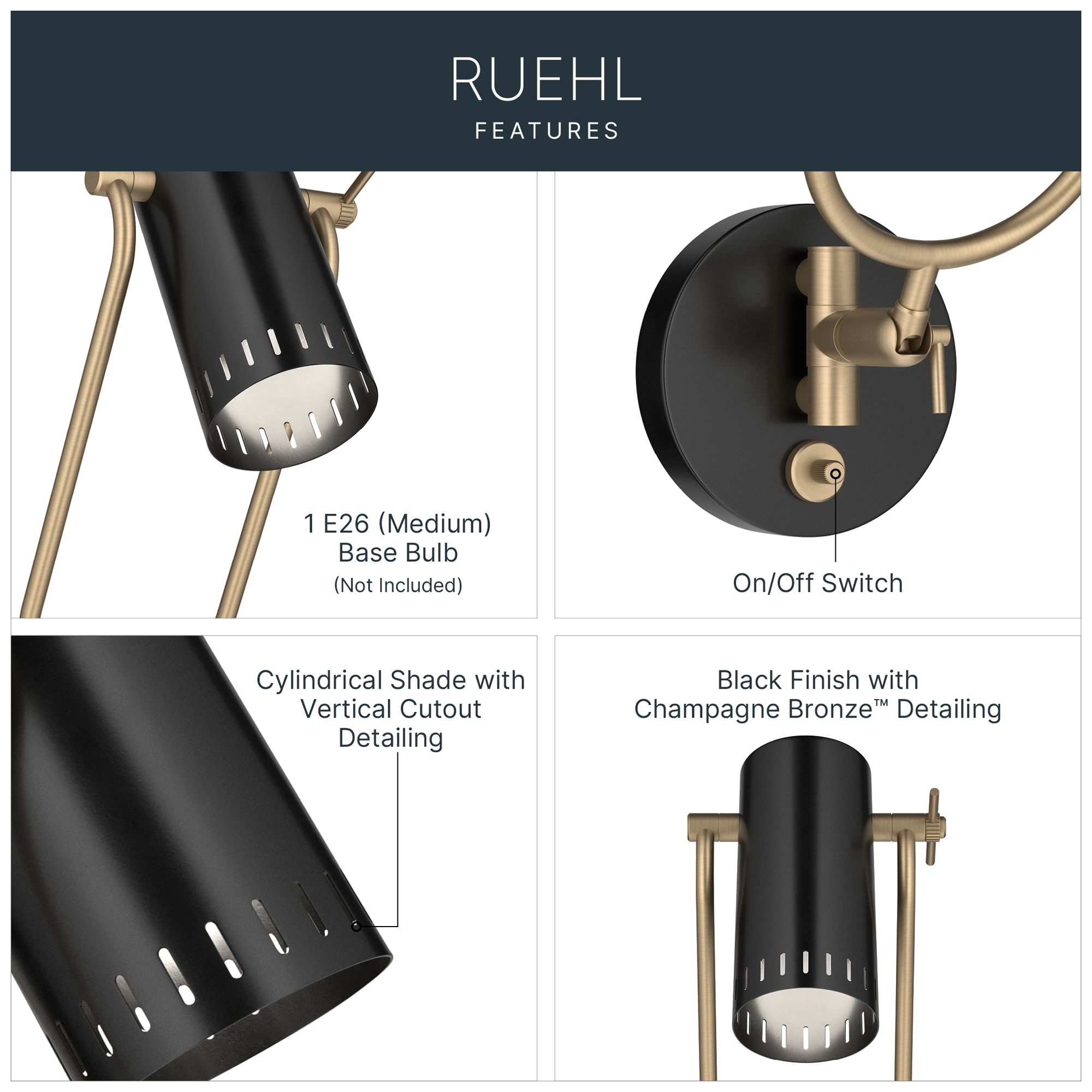 Thumbnail3 of Kichler Ruehl 15" 1Lt Swing Arm Wall Sconce in Black more views